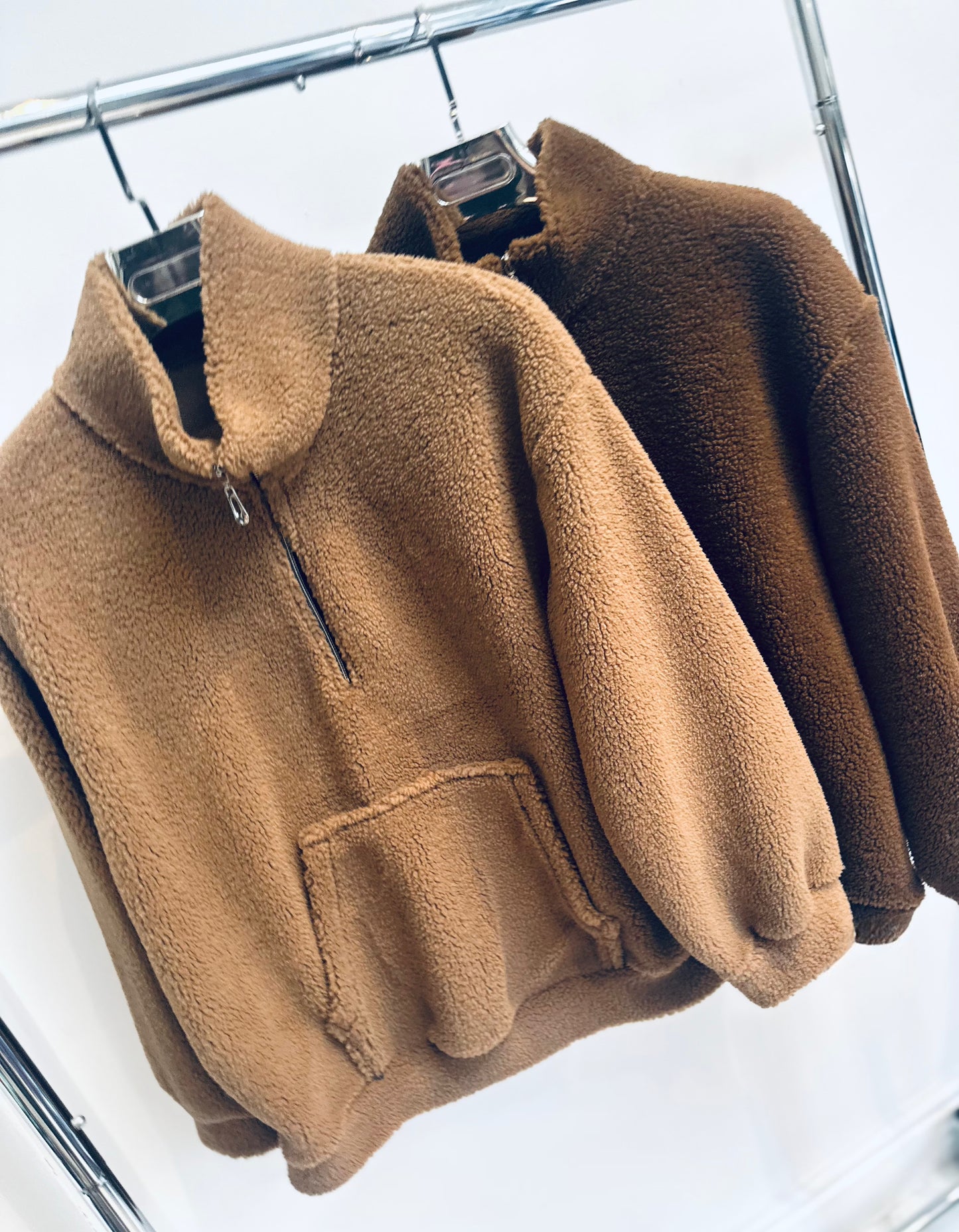 TAMARA Brown Half Zip Teddy Fleece