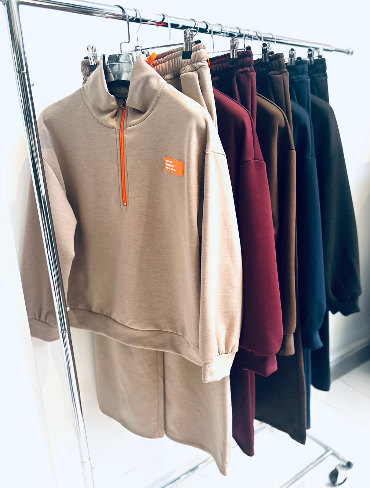 ZALIA Brown Half Zip Sweatshirt & Joggers Tracksuit