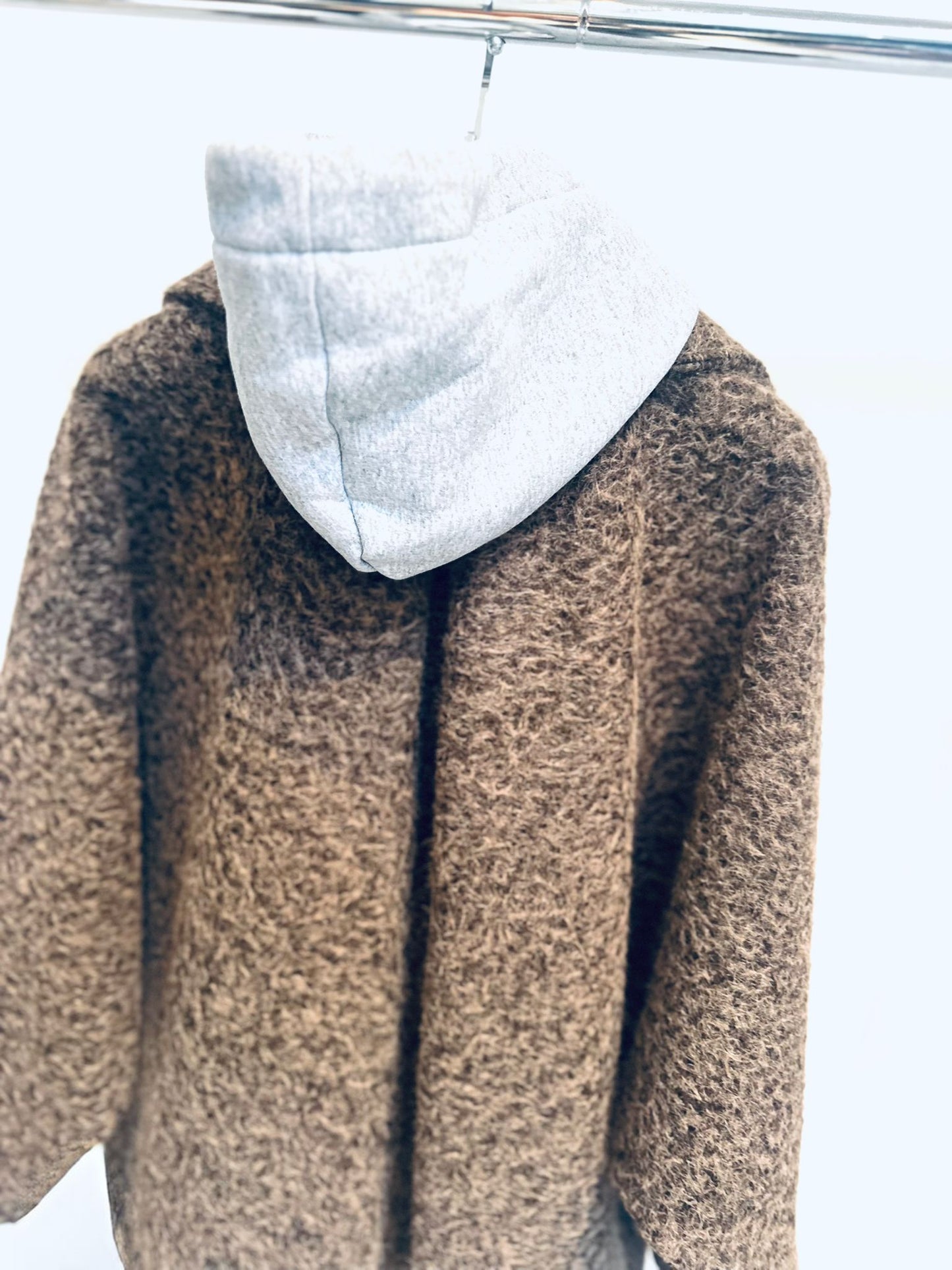 CLIONA Brown Double Breasted Oversized Jacket with Attached Hoodie