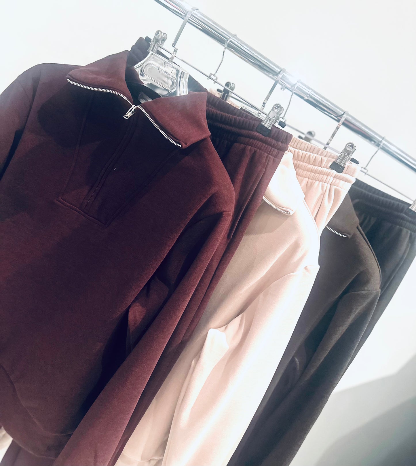 VIDA Blush Brown Half Zip Sweater & Trousers Lounge Set