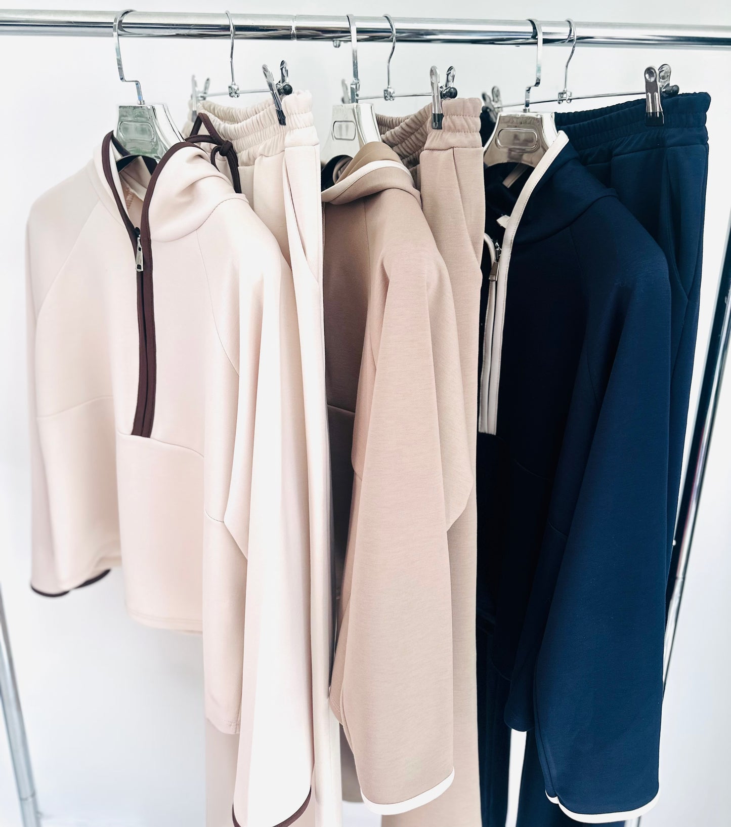ELEYA Beige Half Zip Hoodie & Trousers Lounge Set