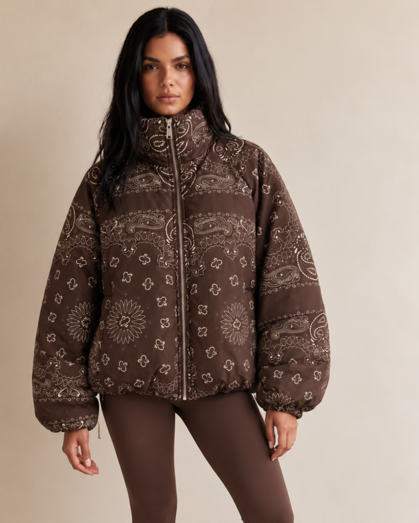 AZURA Brown Paisley Puffer Jacket