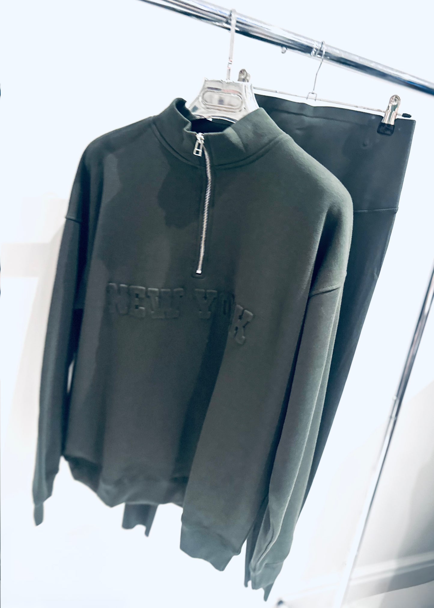 NEW YORK Khaki Embossed Half Zip Oversized Sweatshirt