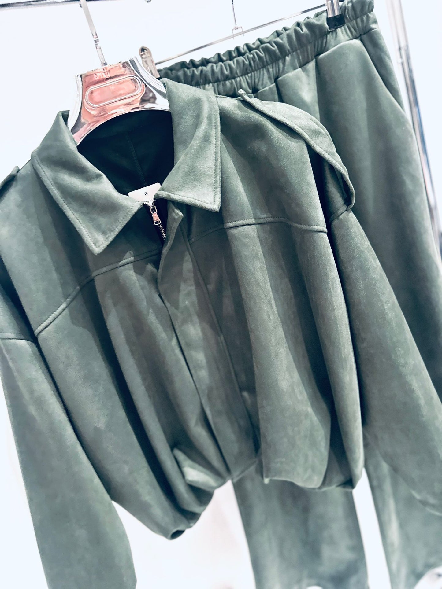 ELYSE Khaki Zip Jacket & Wide Leg Trousers Co-Ord