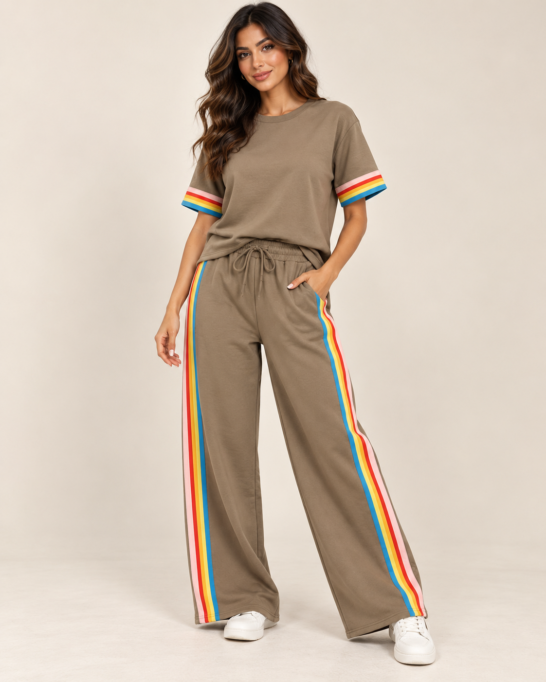 HARPER Taupe Striped Top & Trousers Co-Ord
