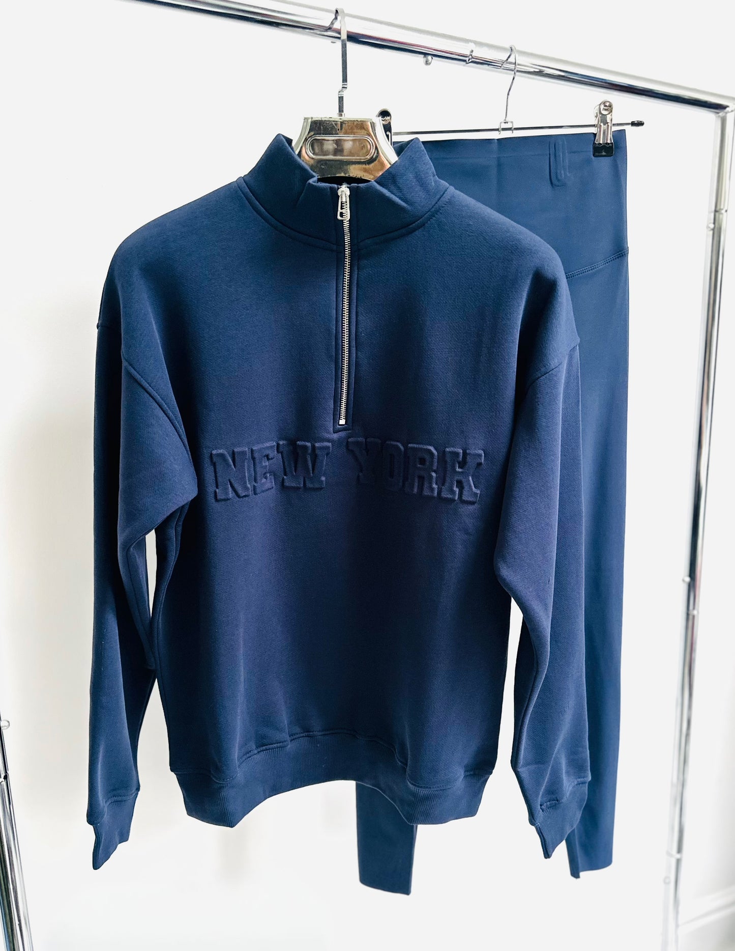 NEW YORK Navy Embossed Half Zip Oversized Sweatshirt