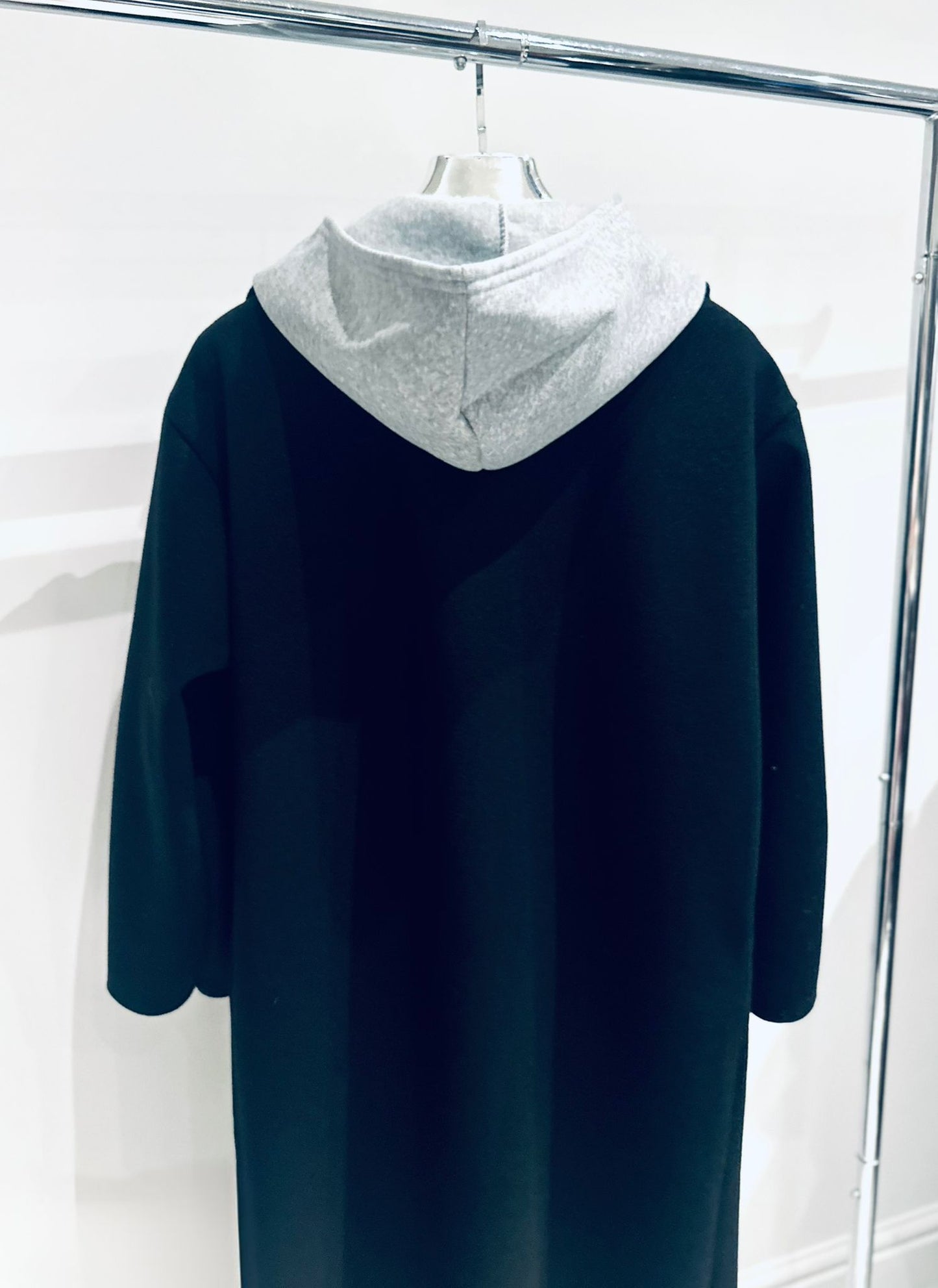 CIARA Black Double Breasted Oversized Coat with Attached Hood