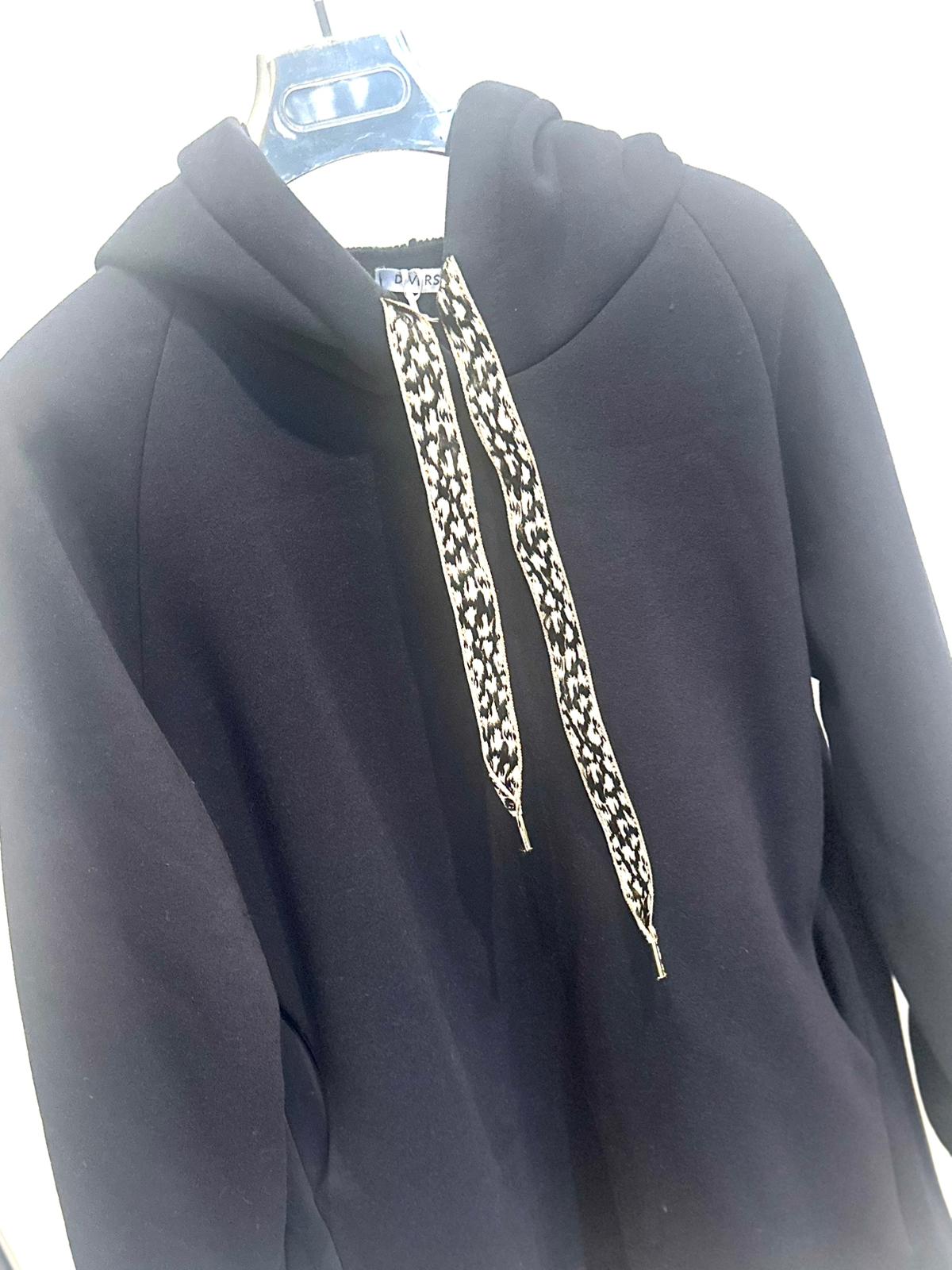 ELKE Navy Hoodie with Printed Ribbon Detail