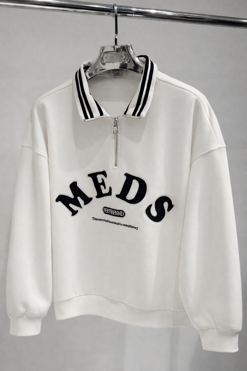 MANDISA White Embroidered Half Zip Jumper