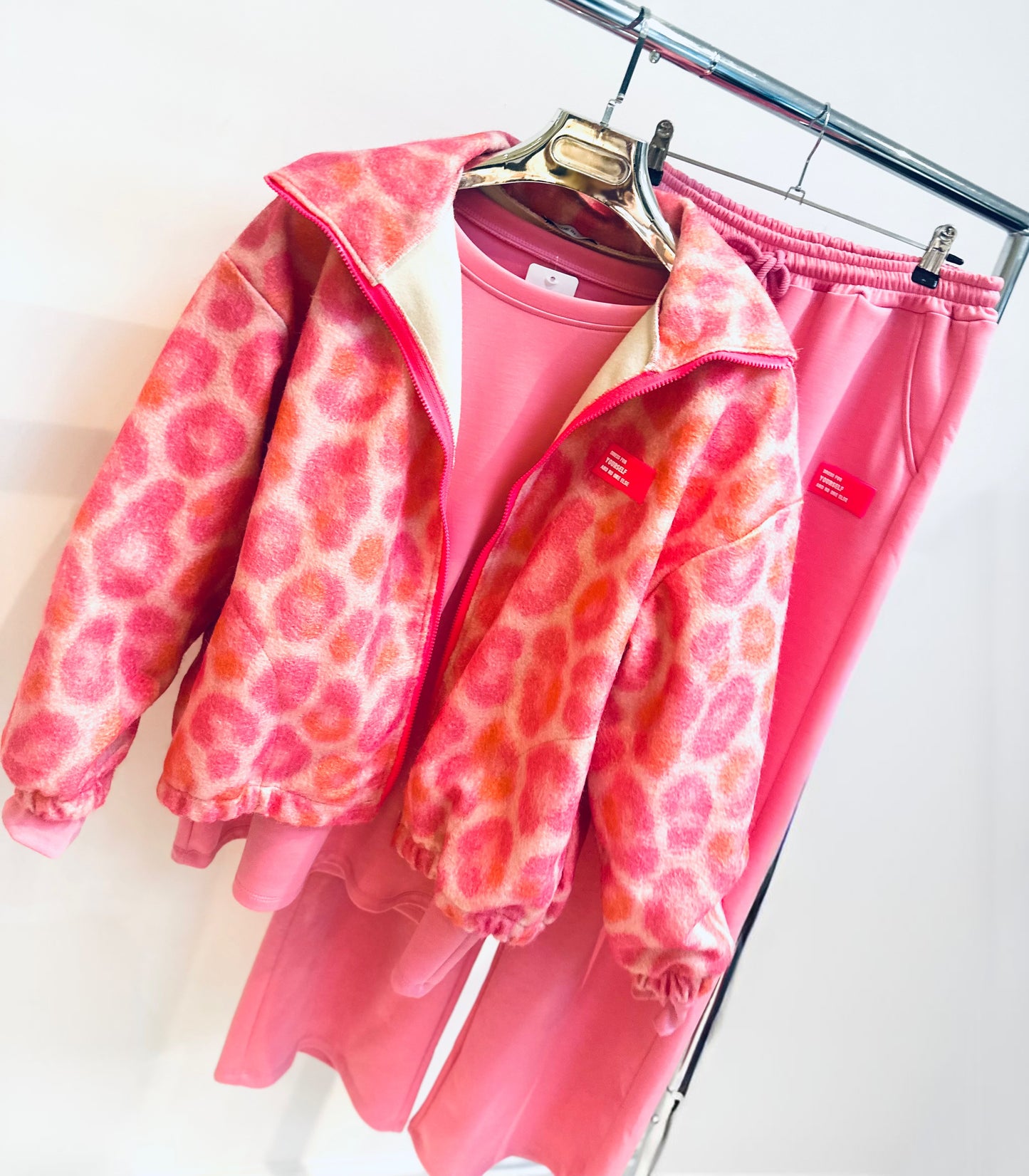KEZIAH Pink Leopard Print Contrast Zip Jacket