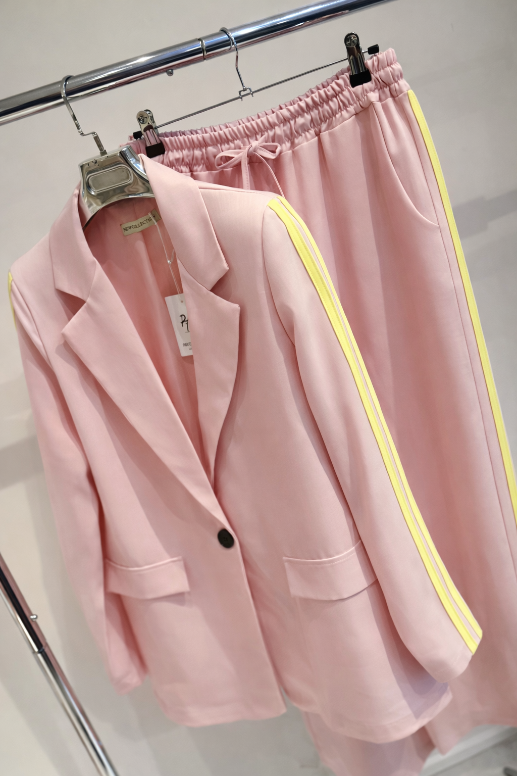 SIBLEY Pink Contrast Striped Blazer & Trousers Co-Ord