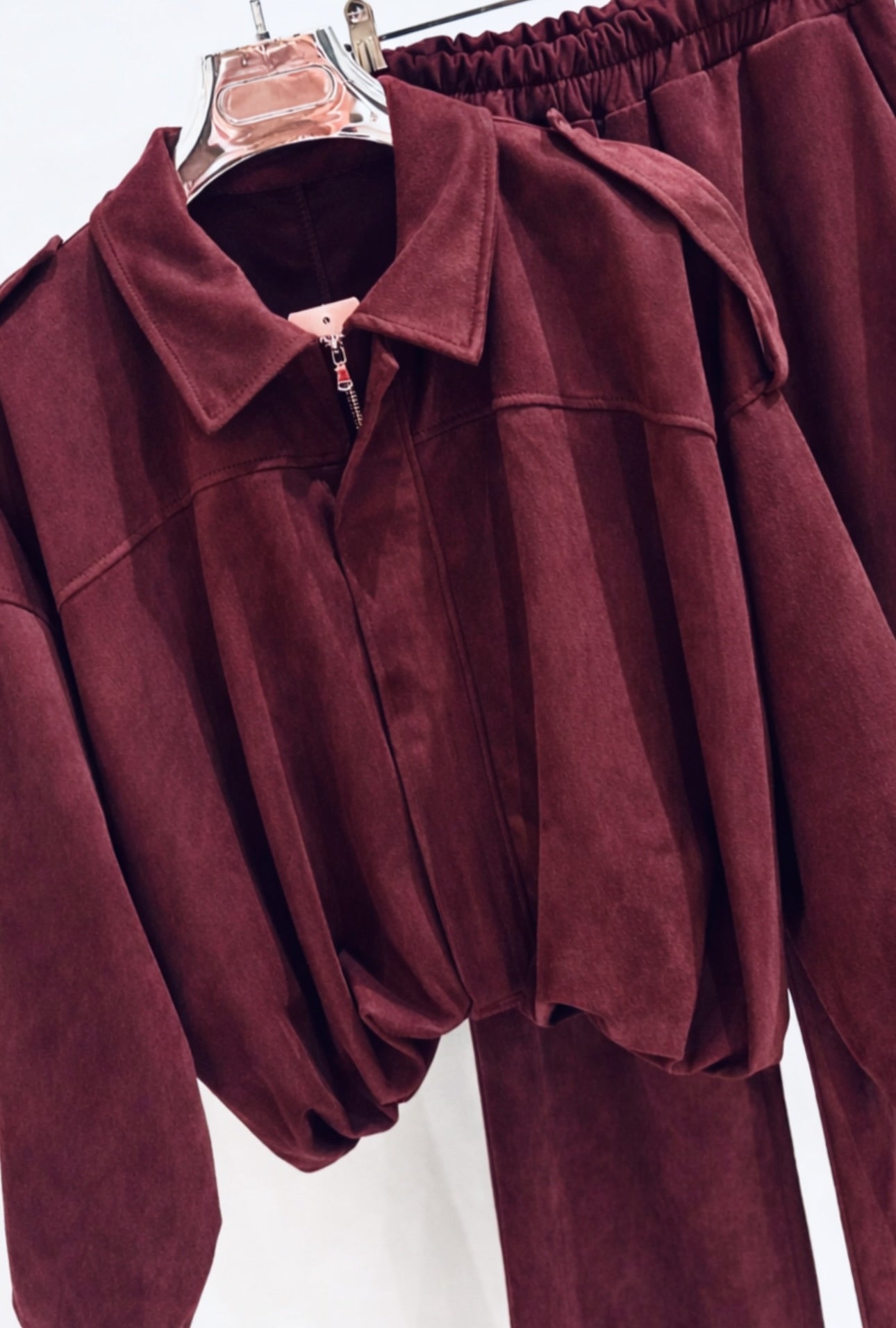ELYSE Burgundy Zip Jacket & Wide Leg Trousers Co-Ord