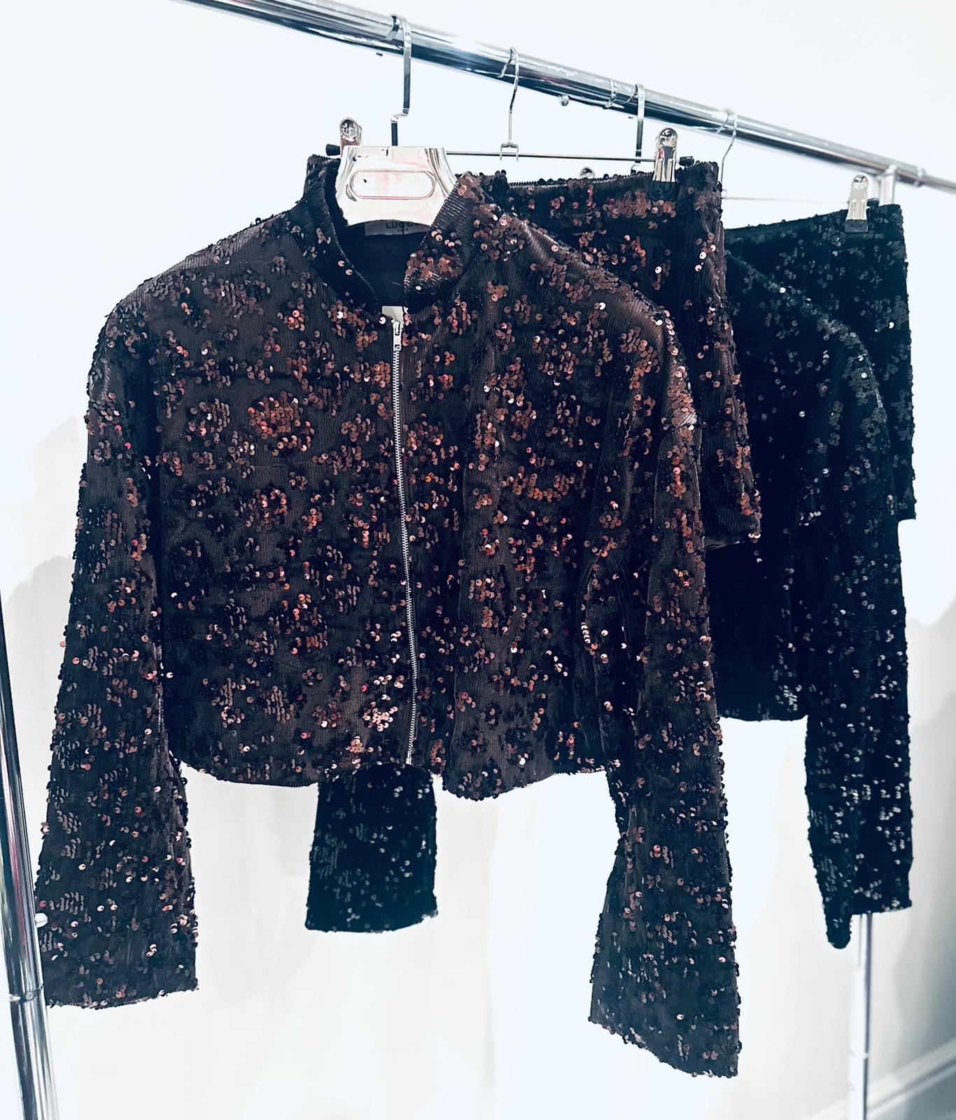 GIANNA Black Sequin Jacket & Shorts Set