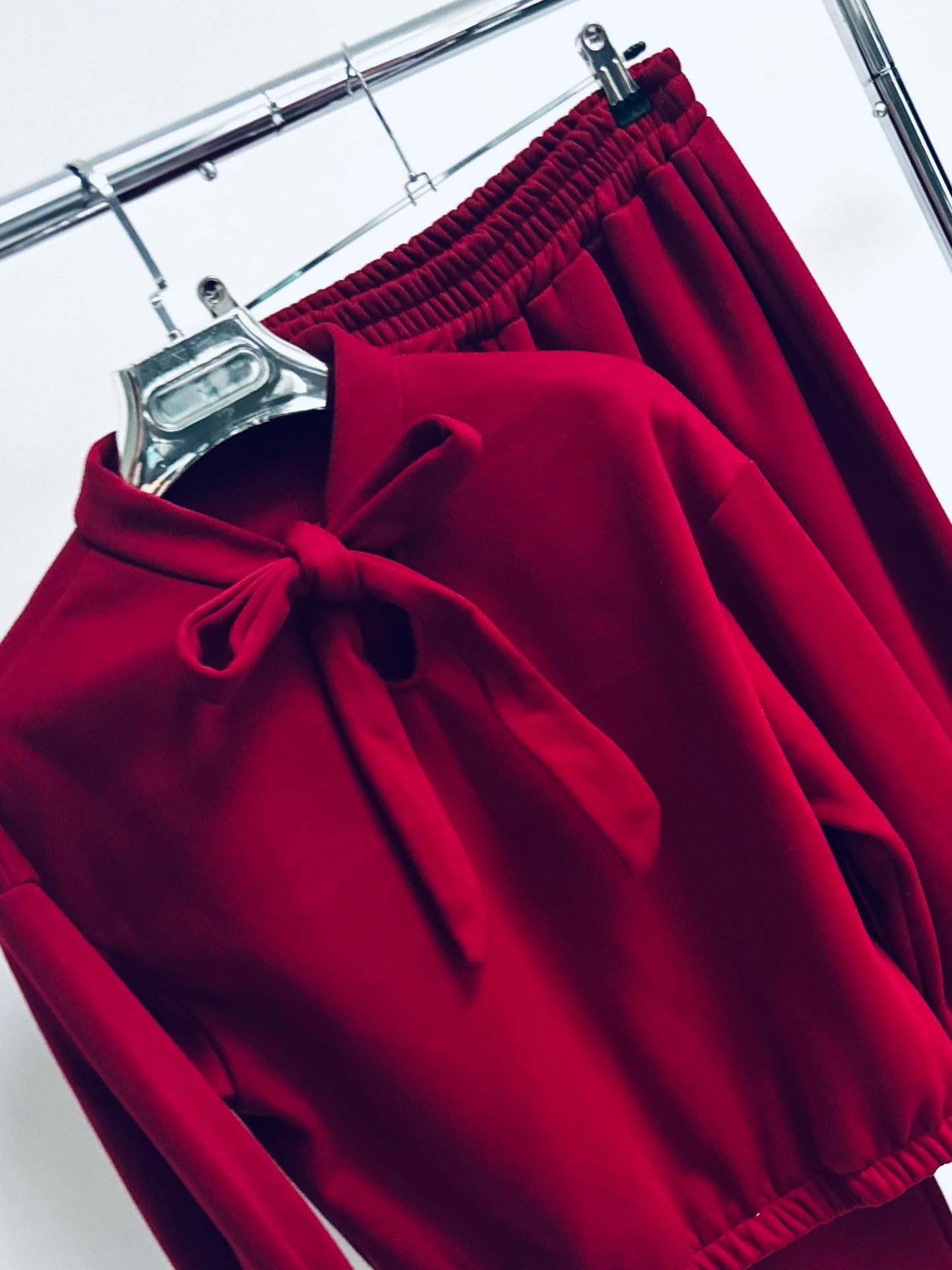 FRANCISCA Burgundy Tie Neck Detail Top & Pants Co-Ord