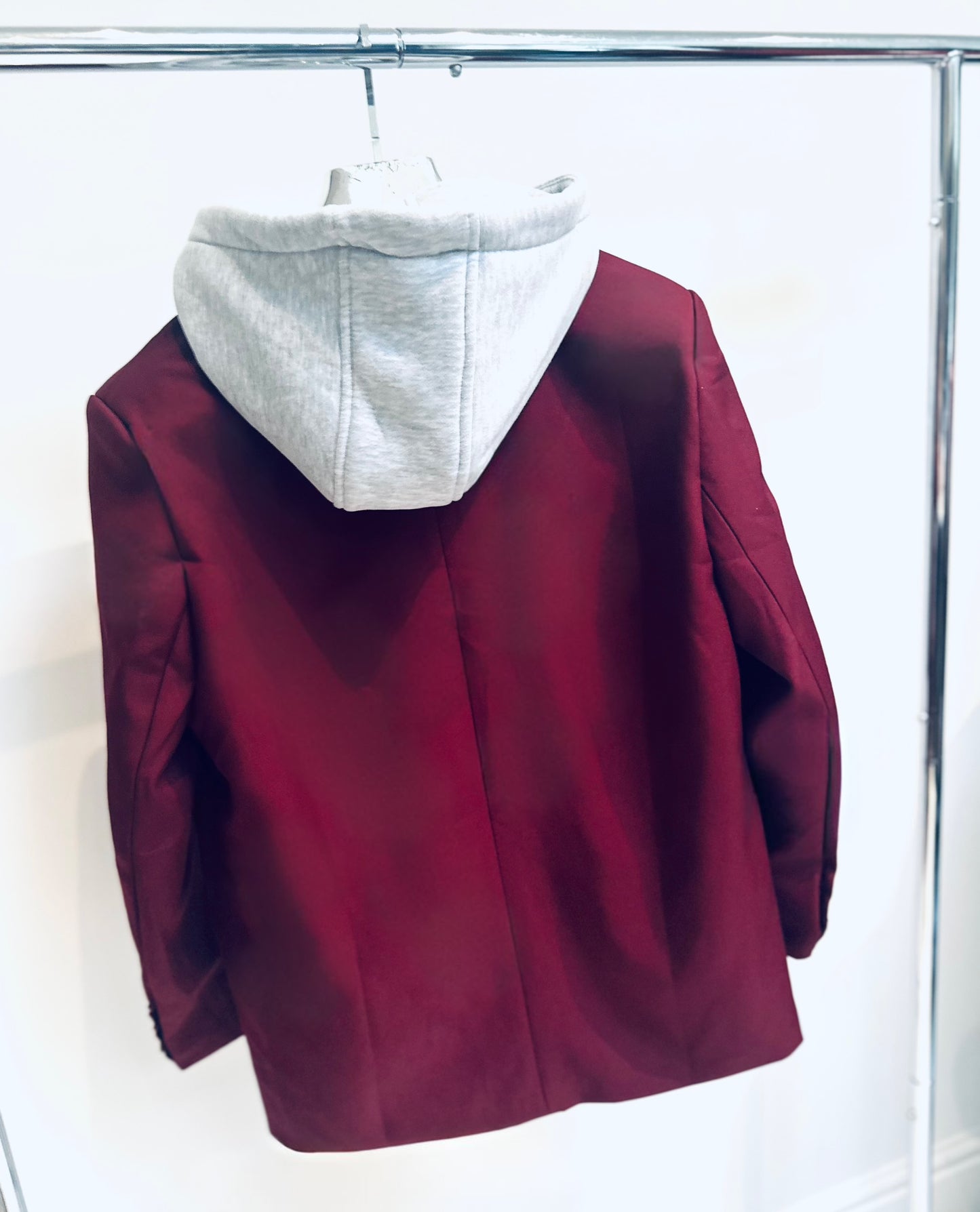 VALAYA Burgundy Blazer with Grey Hooded Insert