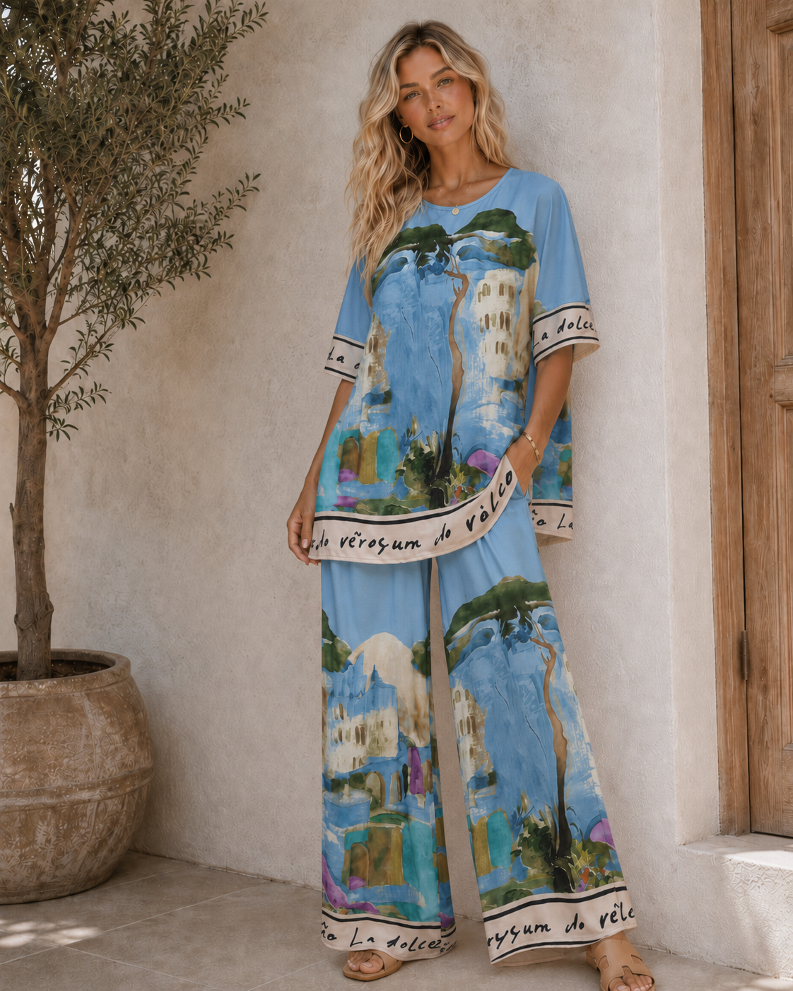 AZELIE Blue Printed Top & Trousers Co-Ord