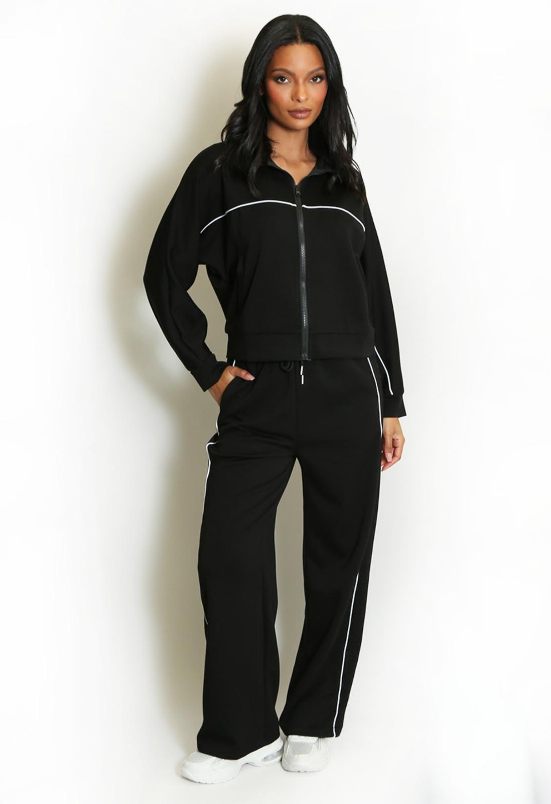 PETULA Black Tracksuit with White Piping Detail