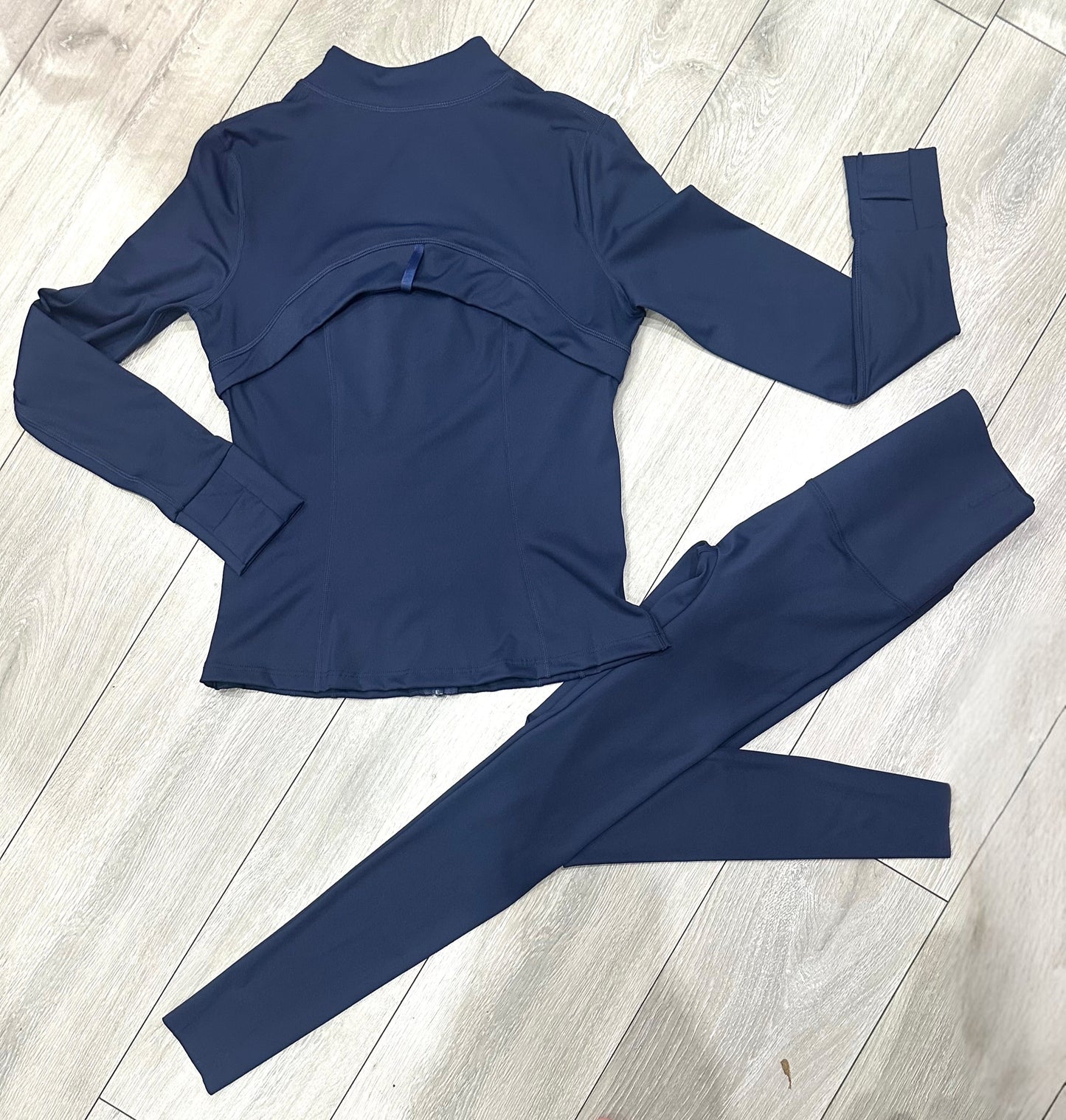 LULU Navy Zip Jacket & Leggings Gym Set
