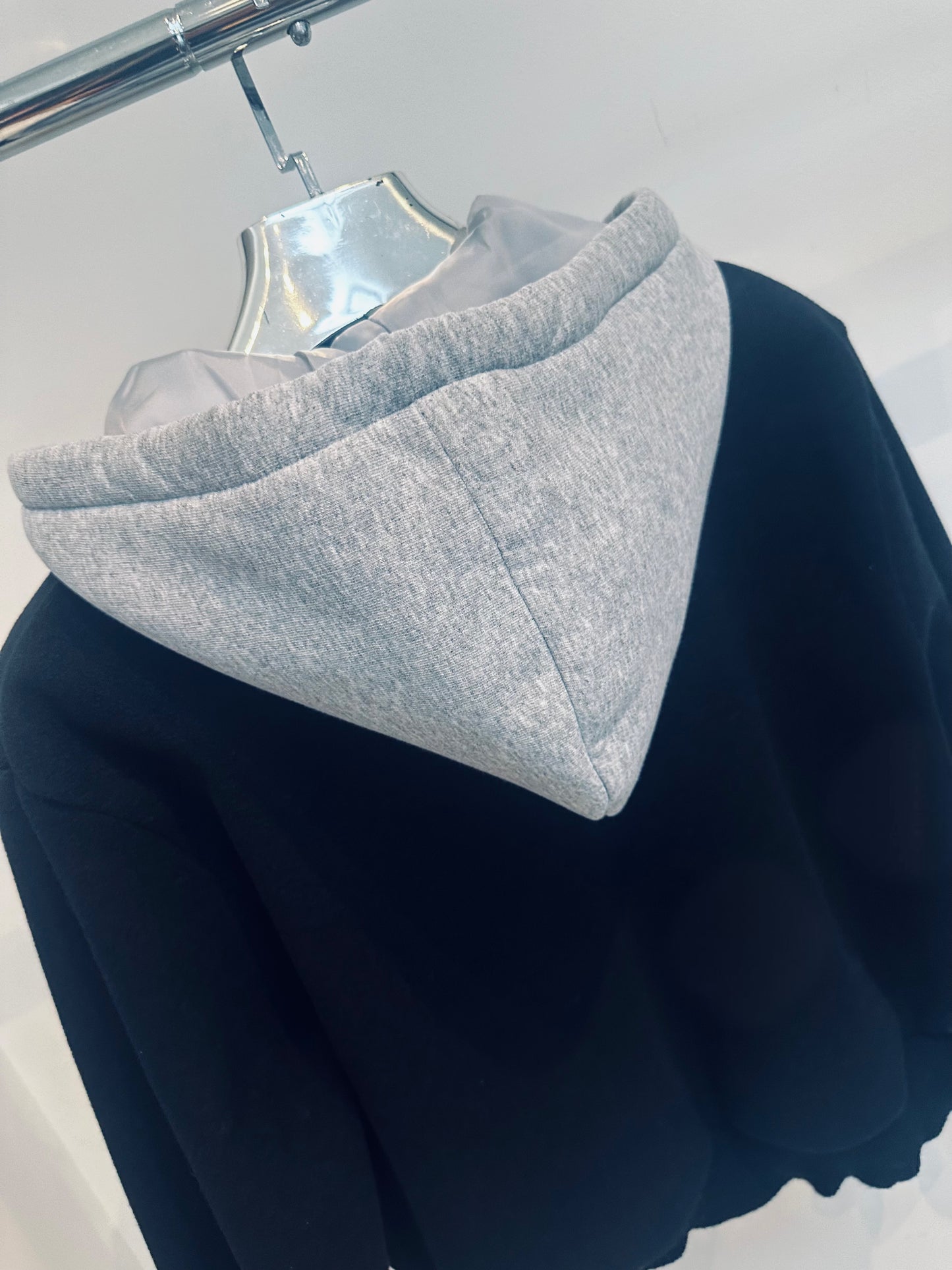 RHODA Black with Grey Hooded Button Jacket