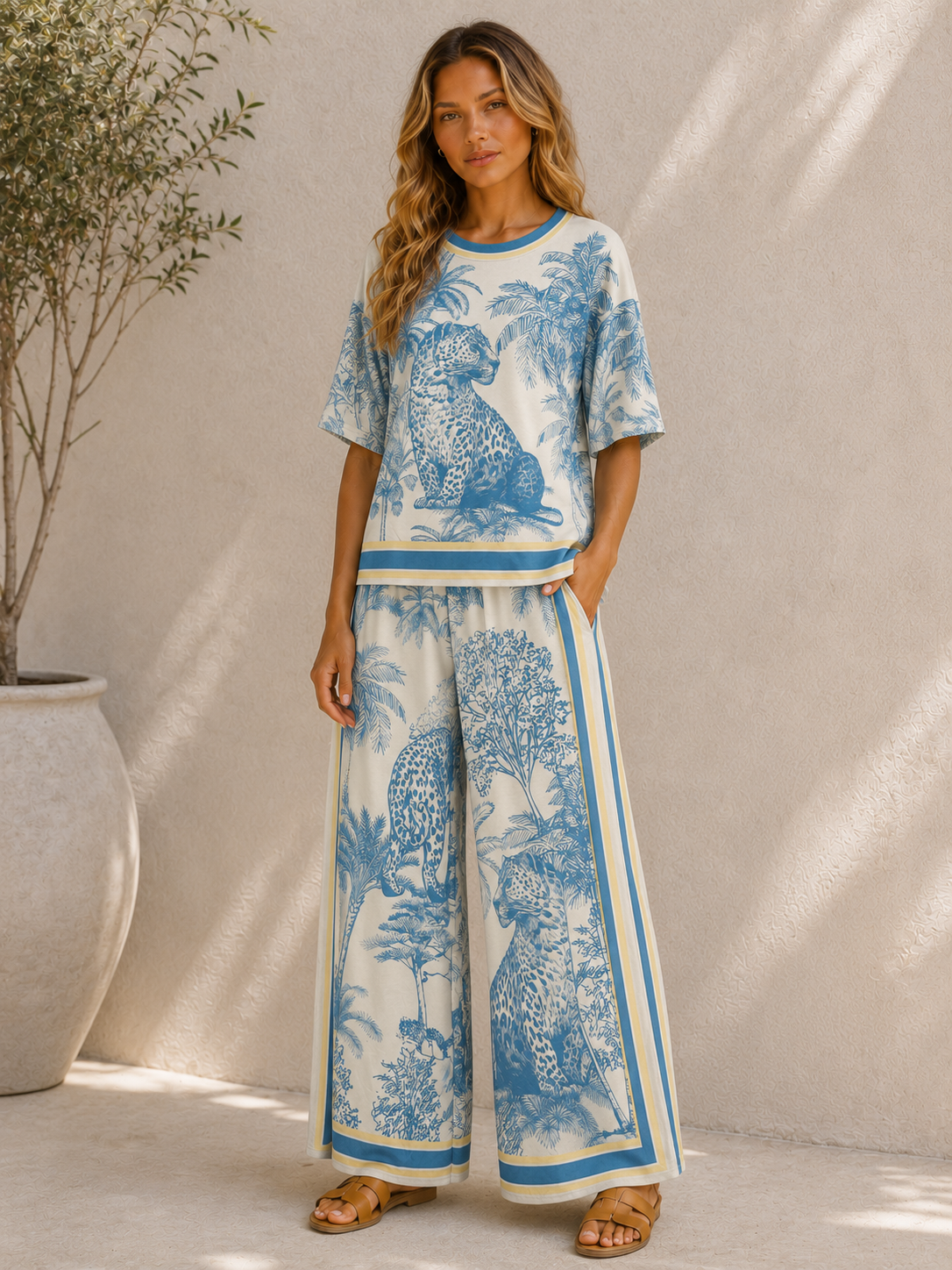 ZAFIRA Blue Jungle Print Top & Trousers Co-ord