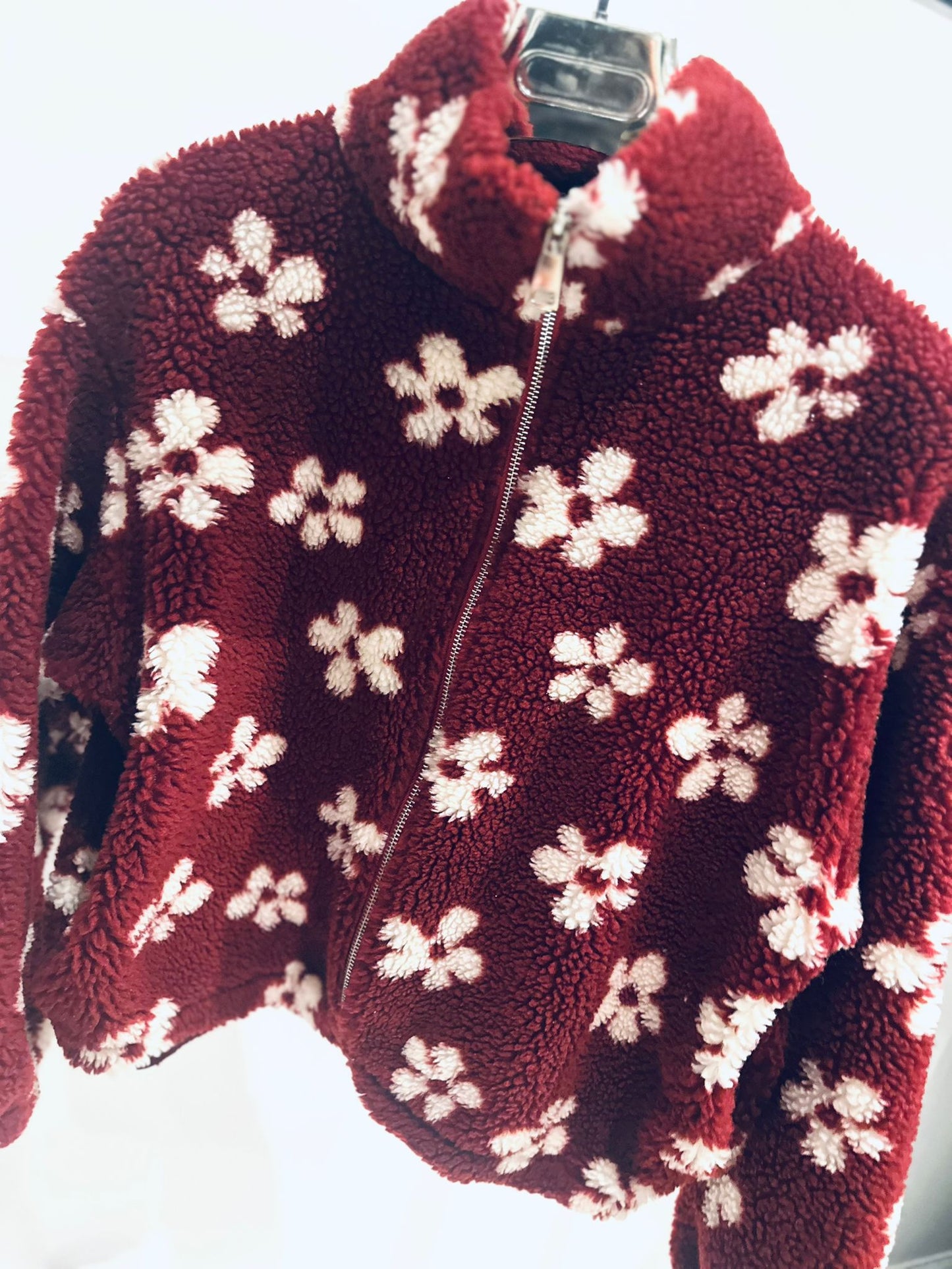 ZALIKA Burgundy Flower Printed Zip Fleece