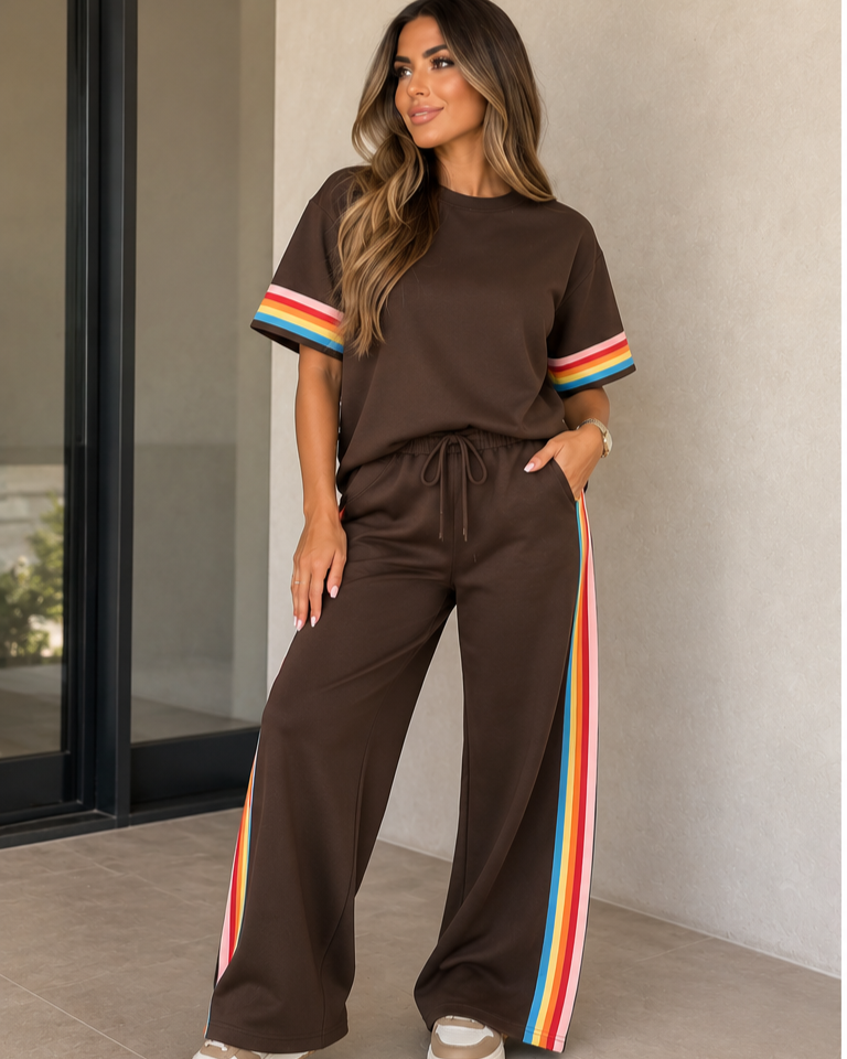 HARPER Brown Striped Top & Trousers Co-Ord