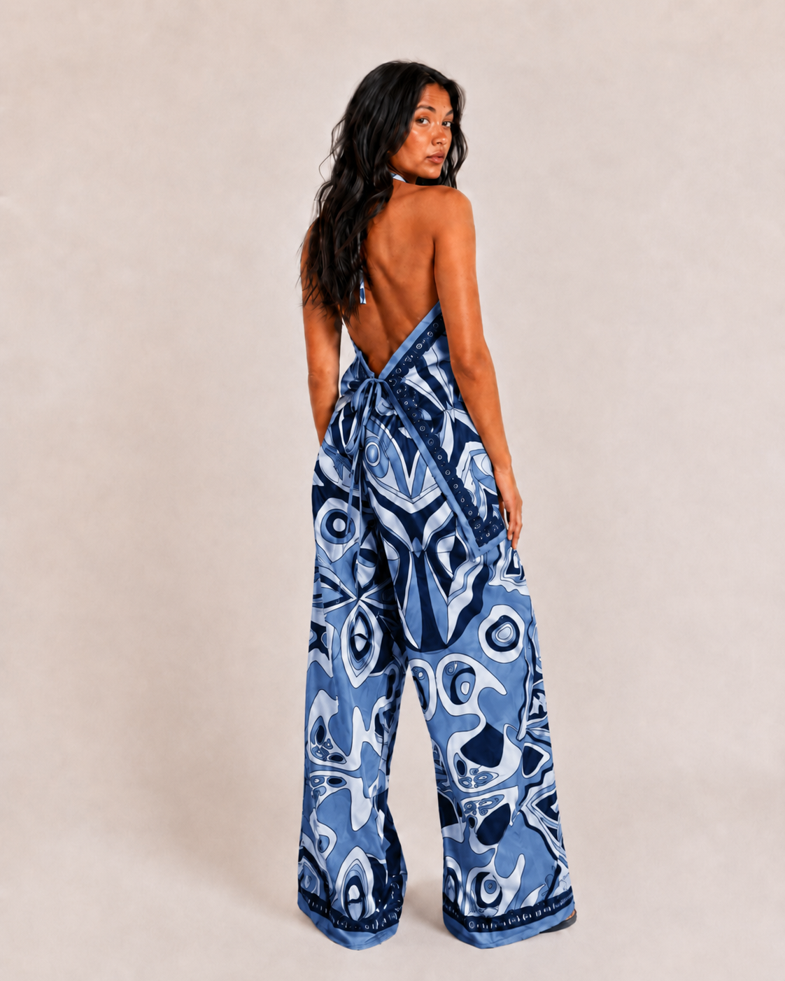 ISMERAI Navy Halterneck Top & Trousers Co-Ord
