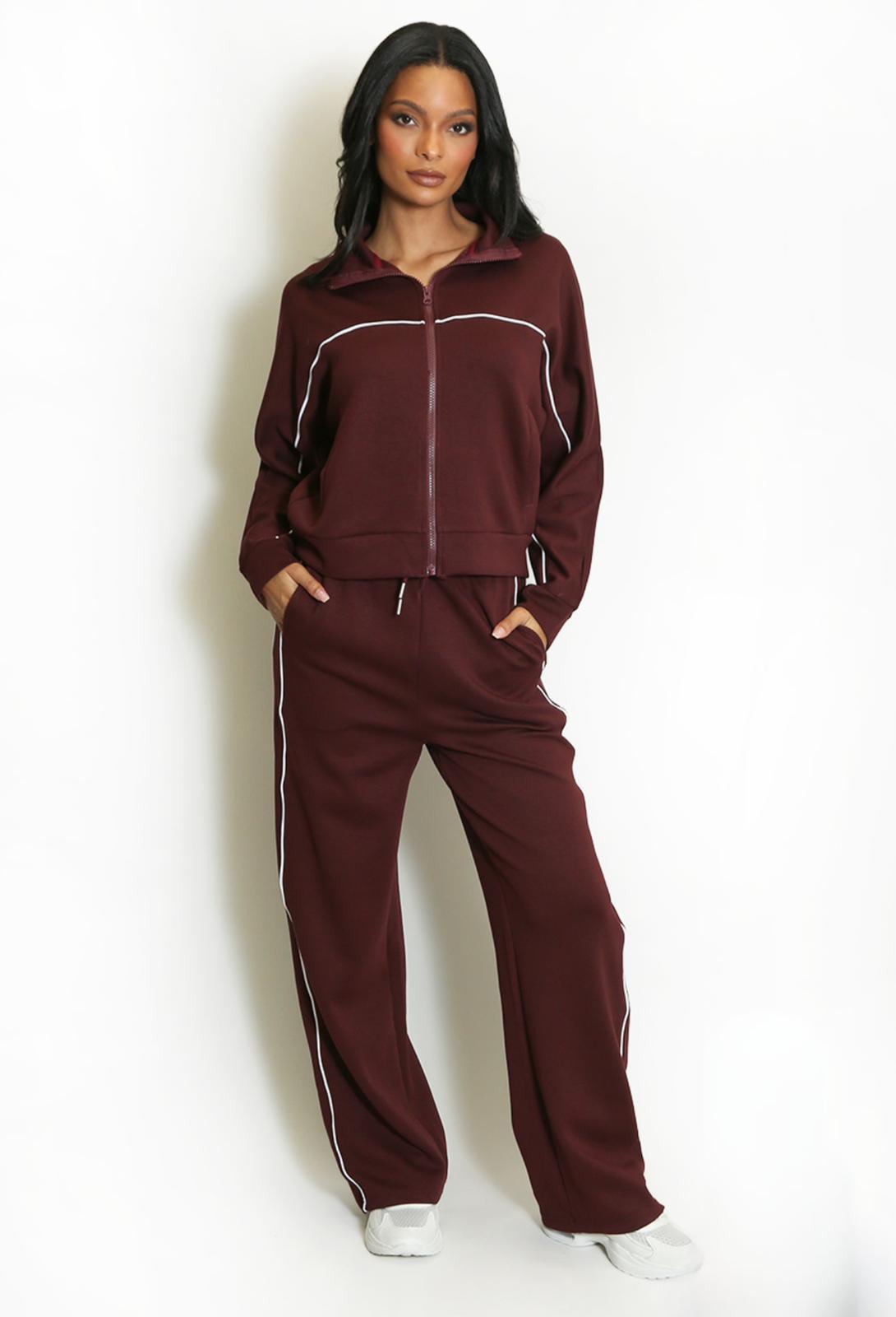 PETULA Burgundy Tracksuit with White Piping Detail