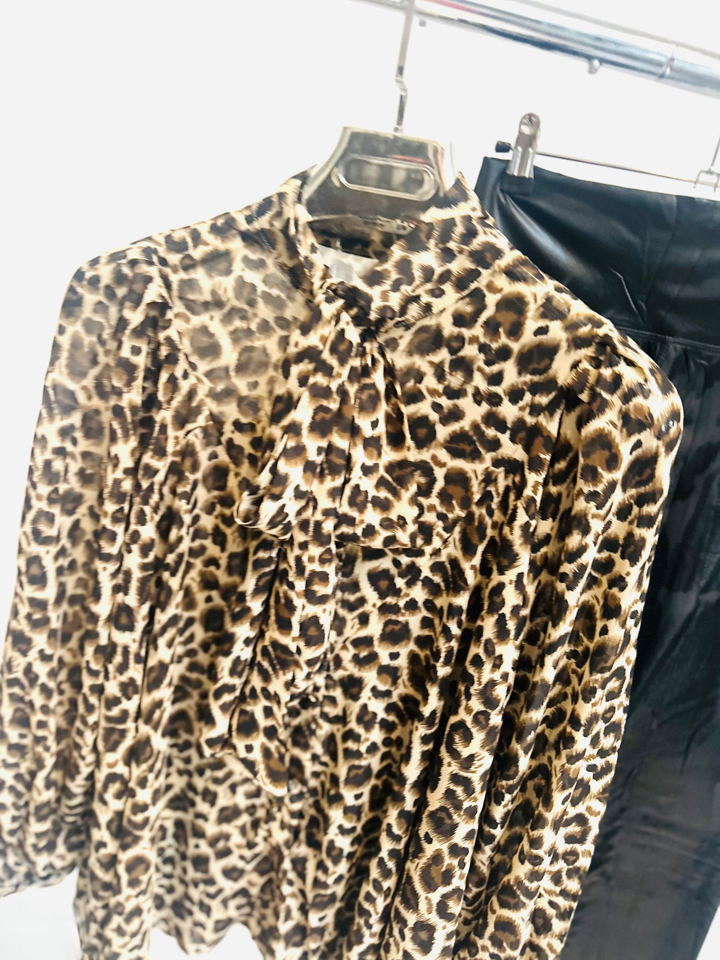 KAYA Brown Animal Print Tie Bow Blouse