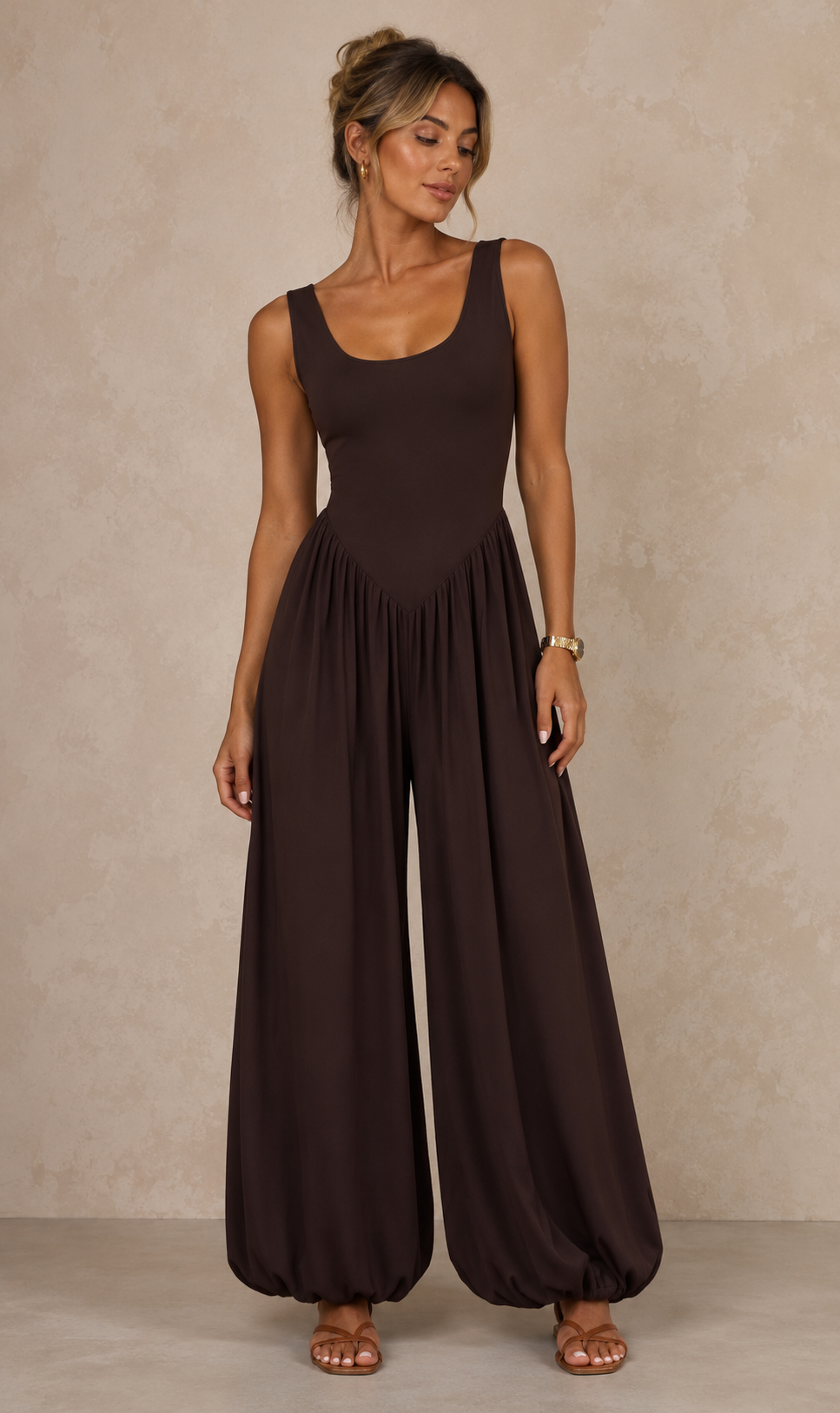 YARA Brown Bodice Jumpsuit