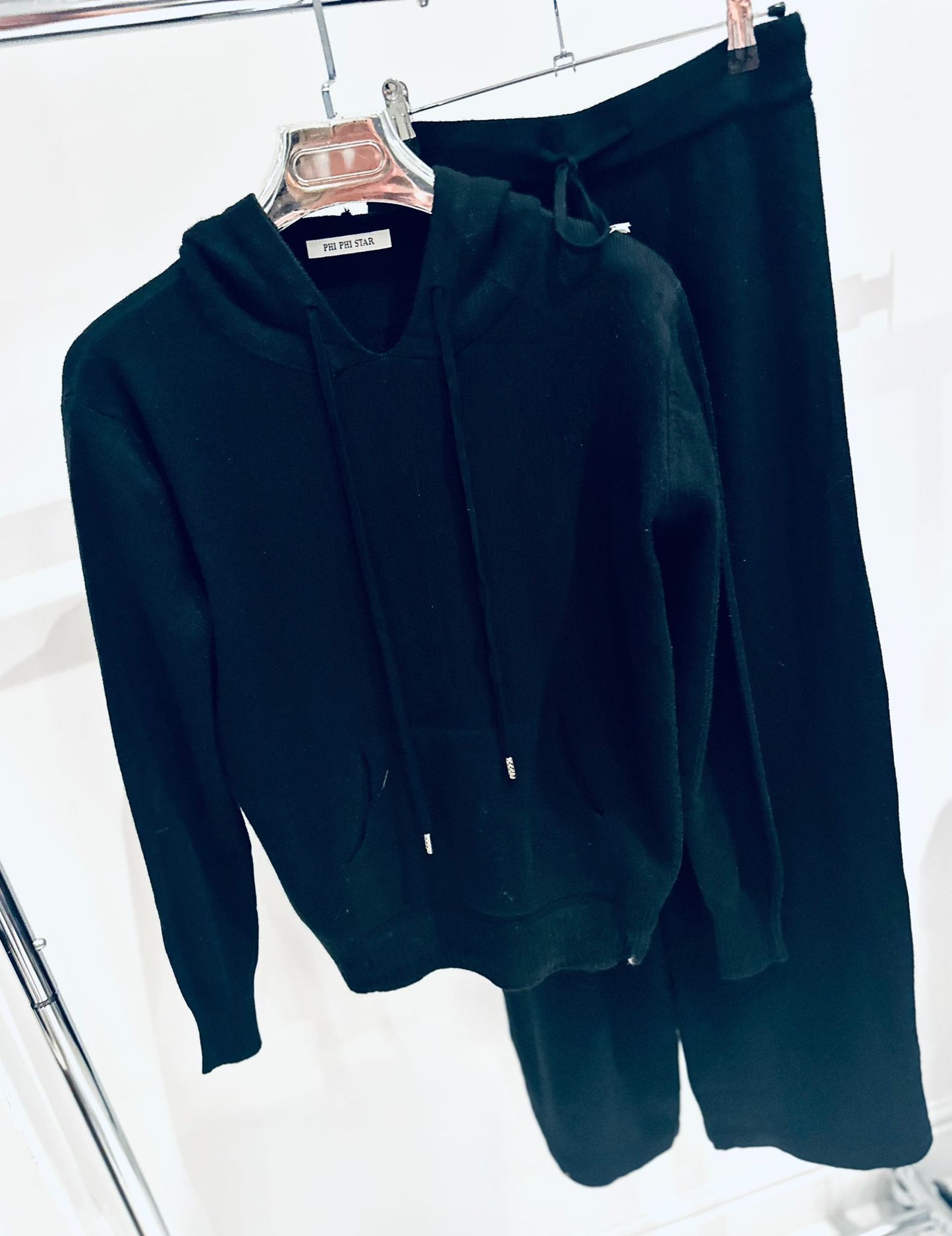 SAMIRA Black Knitted Hooded Jumper & Pants Lounge Set