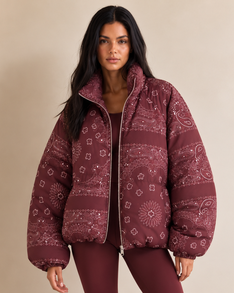 AZURA Burgundy Paisley Puffer Jacket