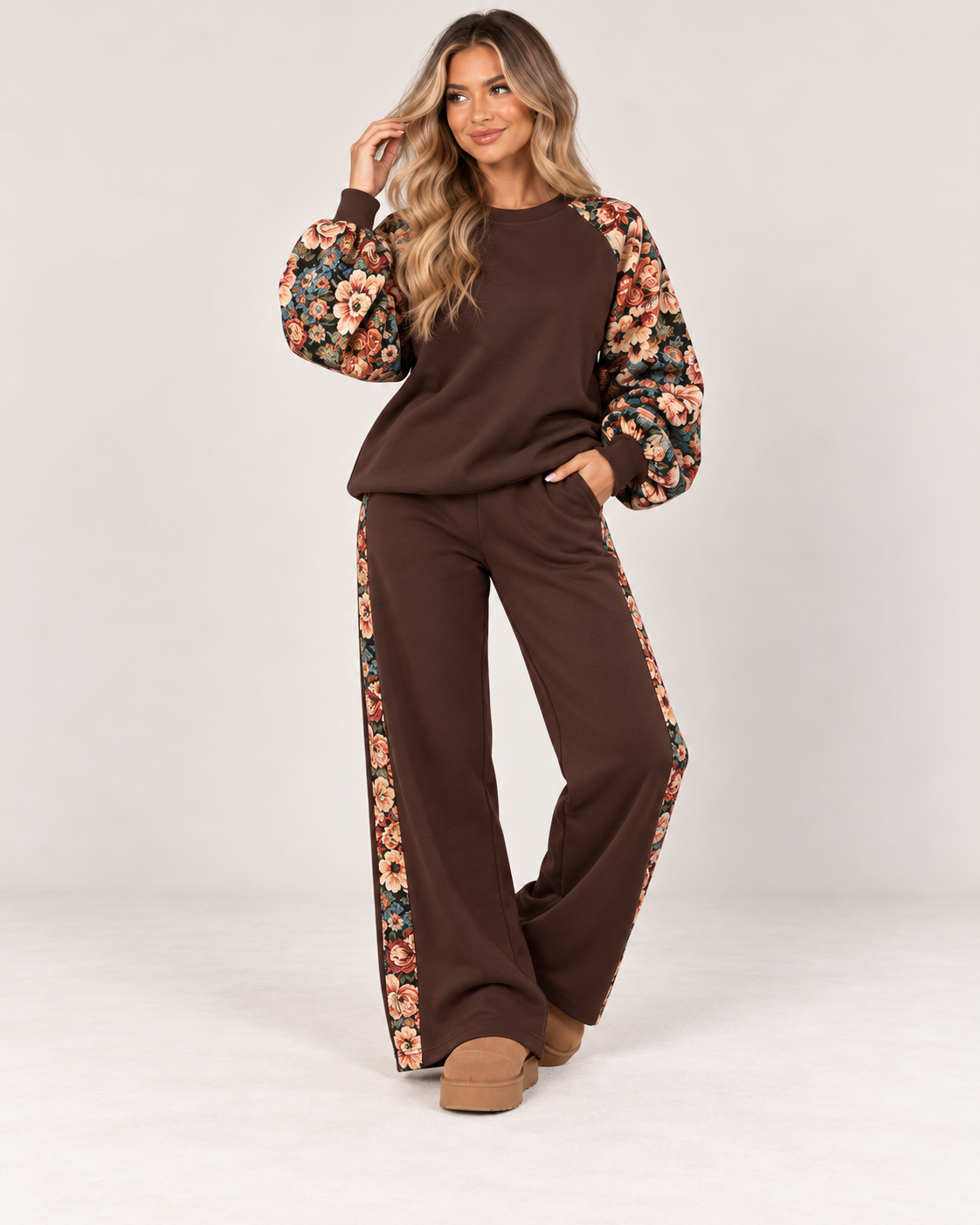 ROSELLA Brown Floral Sweater & Joggers Set