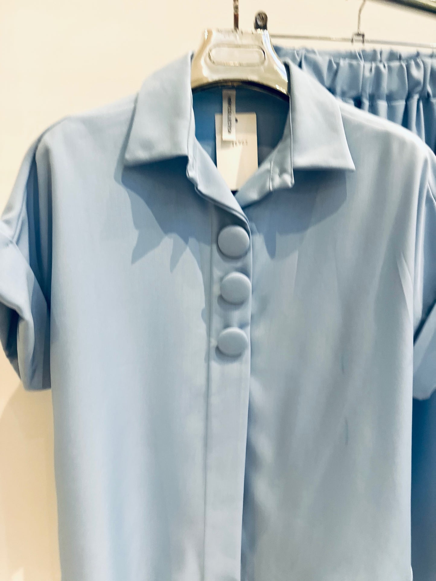 JANELLE Blue Big Button Detailed Blouse & Trousers Co-Ord
