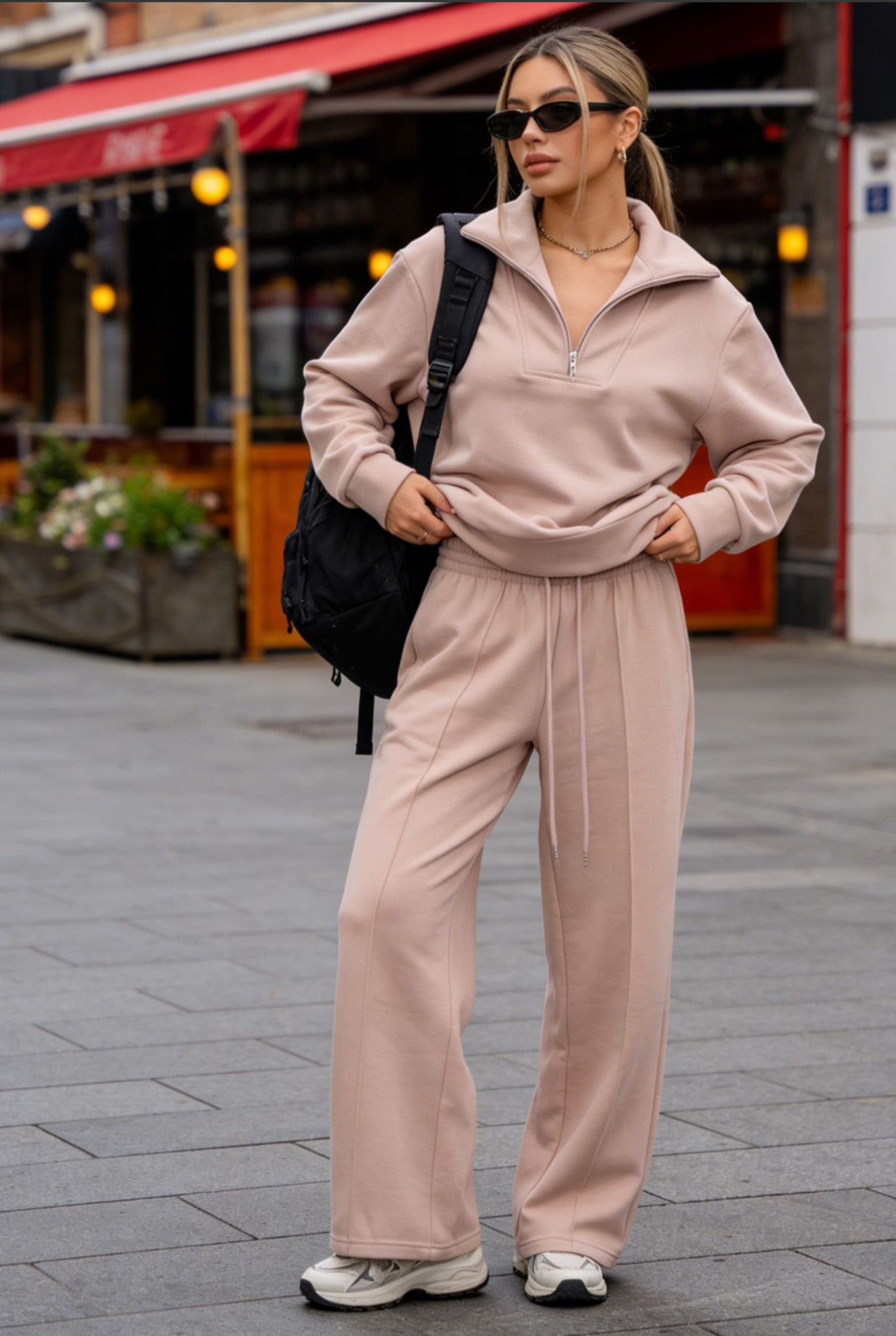 VIDA Blush Pink Half Zip Sweater & Trousers Lounge Set