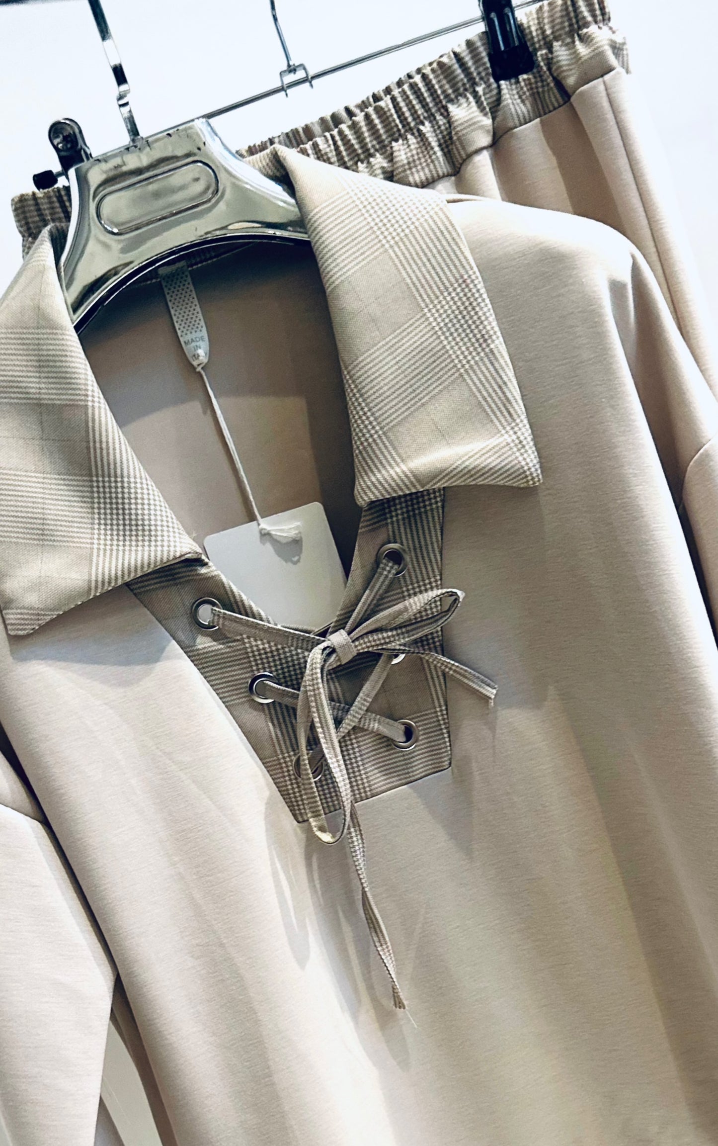 JOLENTA Beige Lace Up Sweater & Trousers Co-Ord