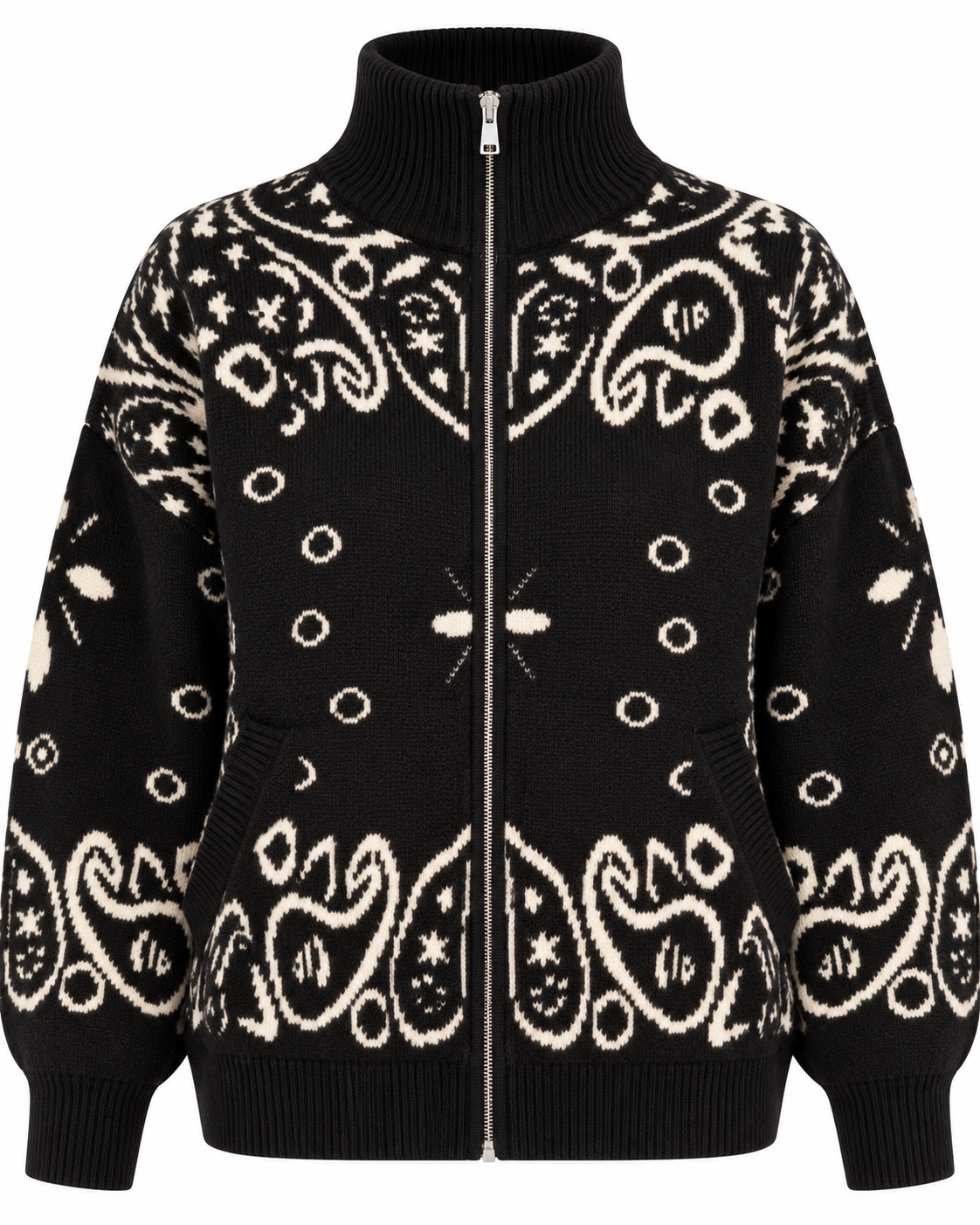 VEDA Black Paisley Print Zip Up Cardigan