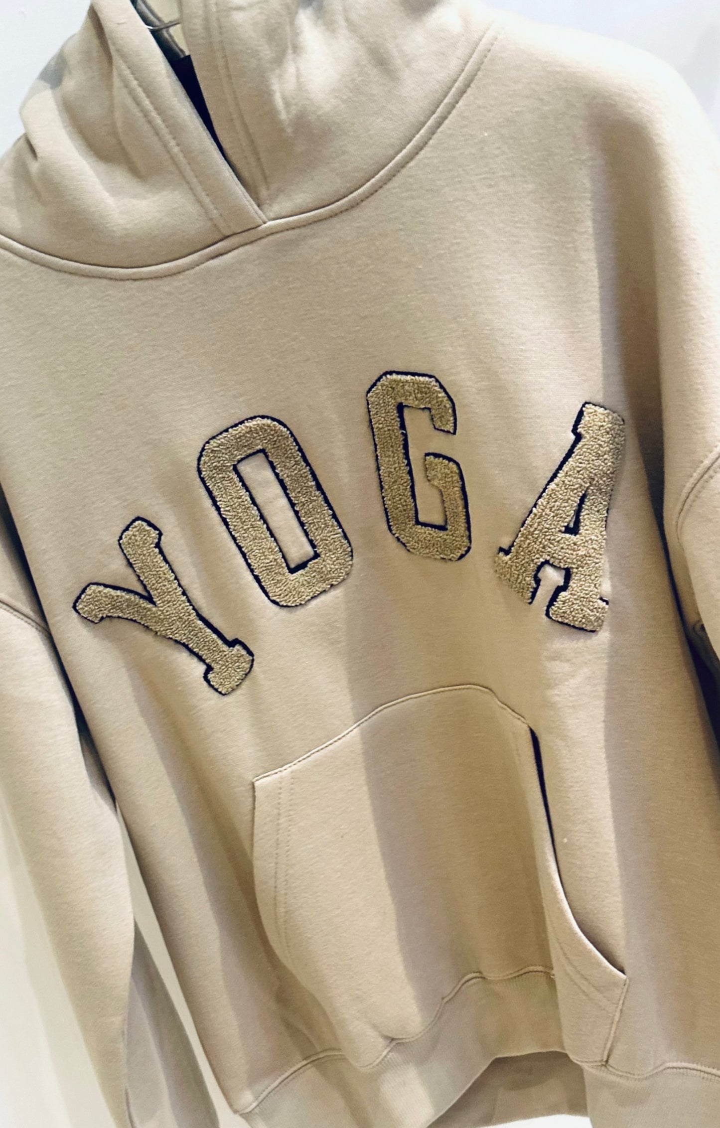 YOGA Beige Embossed Oversized Hoodie