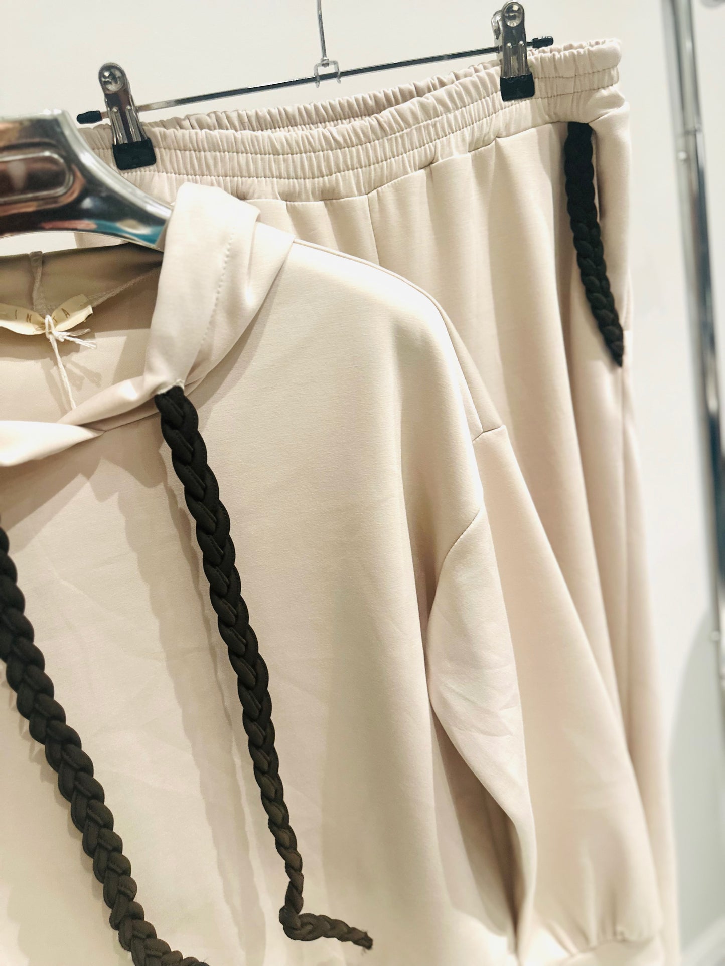 ORAZIA Beige Hoodie & Joggers with Braided Drawstring Detail