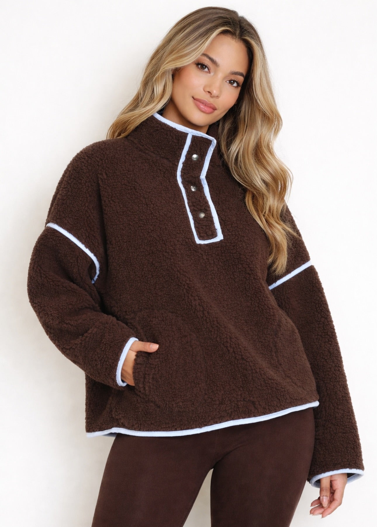 SERENA Brown & Blue Fleece Jumper
