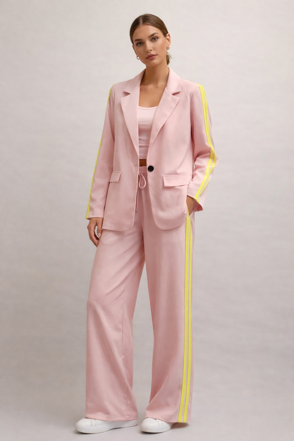 SIBLEY Pink Contrast Striped Blazer & Trousers Co-Ord