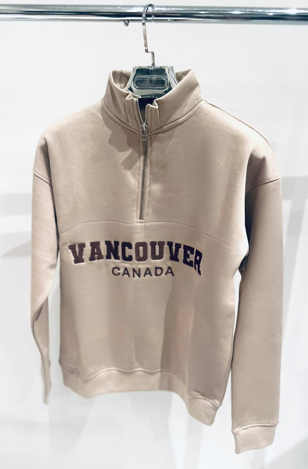 VANCOUVER Beige Embroidered Half Zip Oversized Sweatshirt