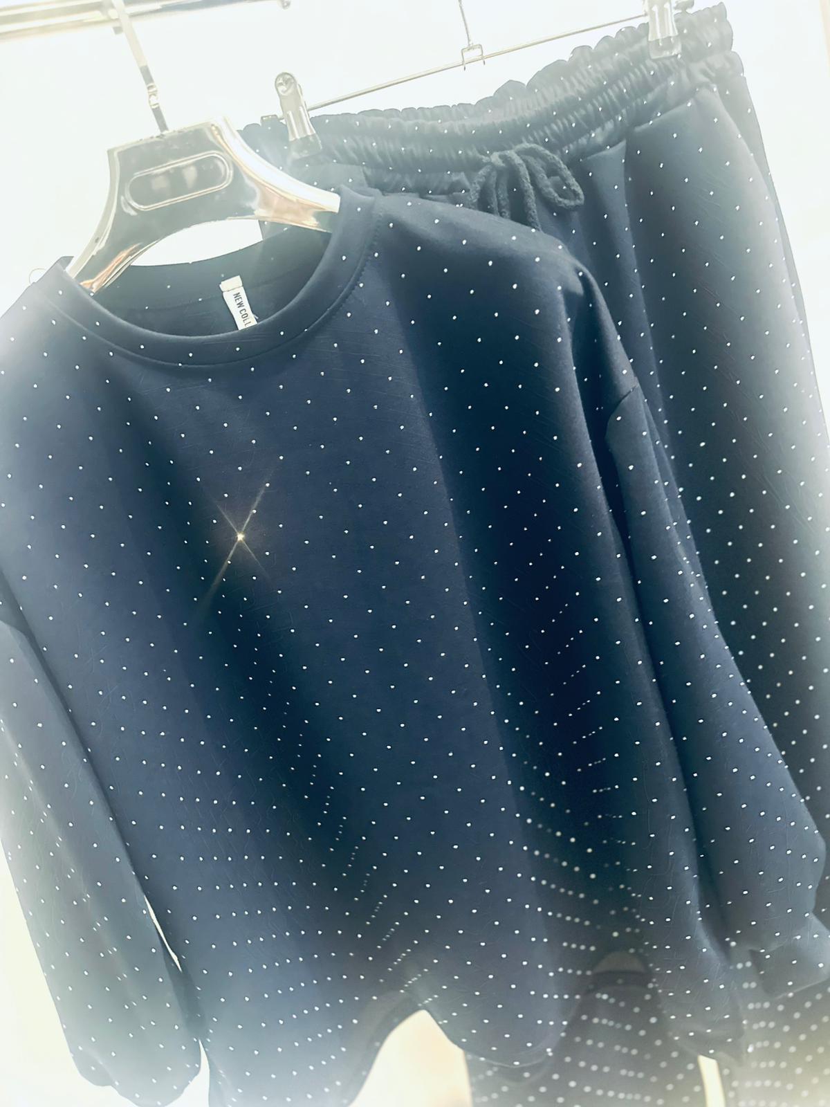 ESTELA Navy Studded Detail Top & Pants Set