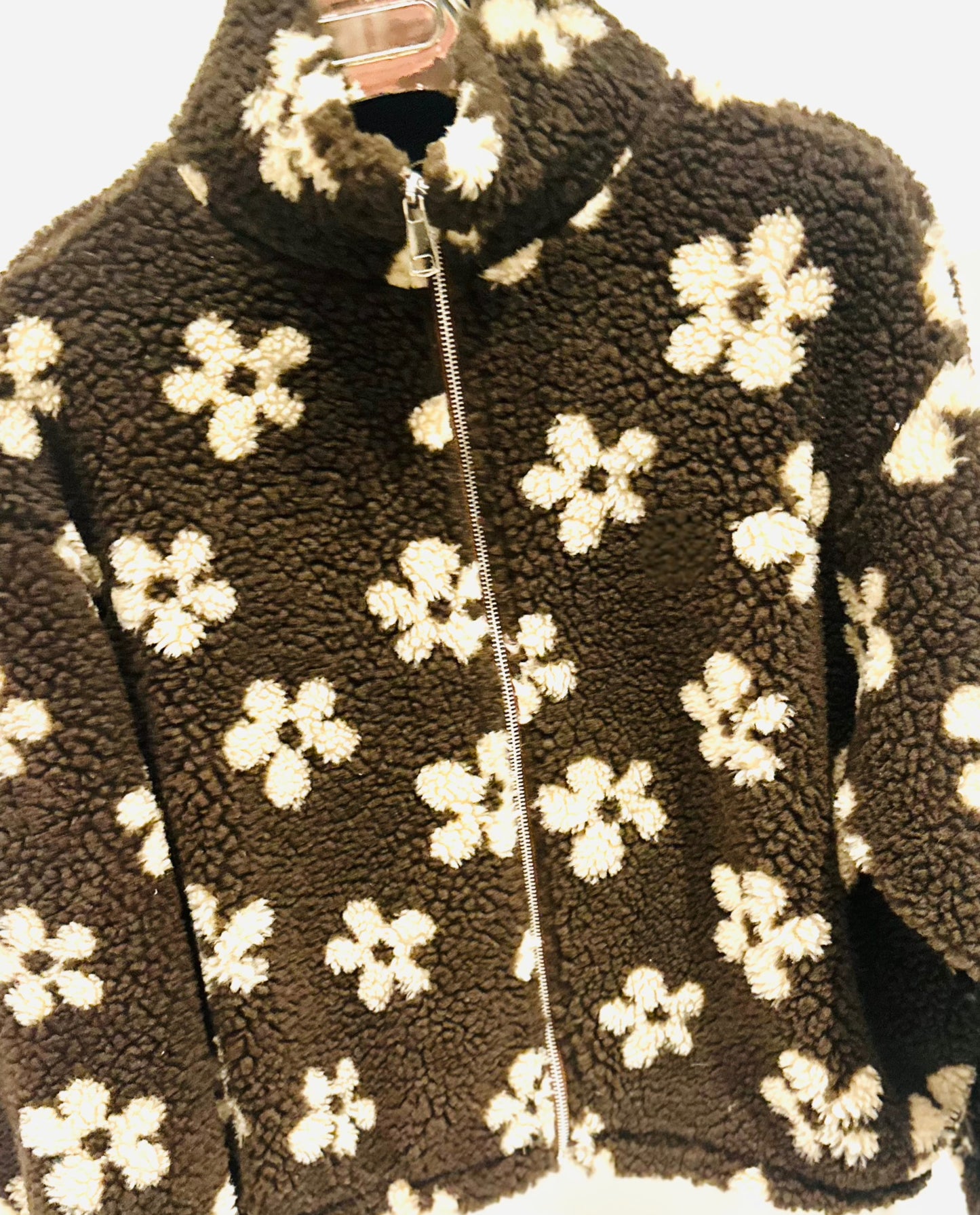 ZALIKA Brown Flower Printed Zip Fleece