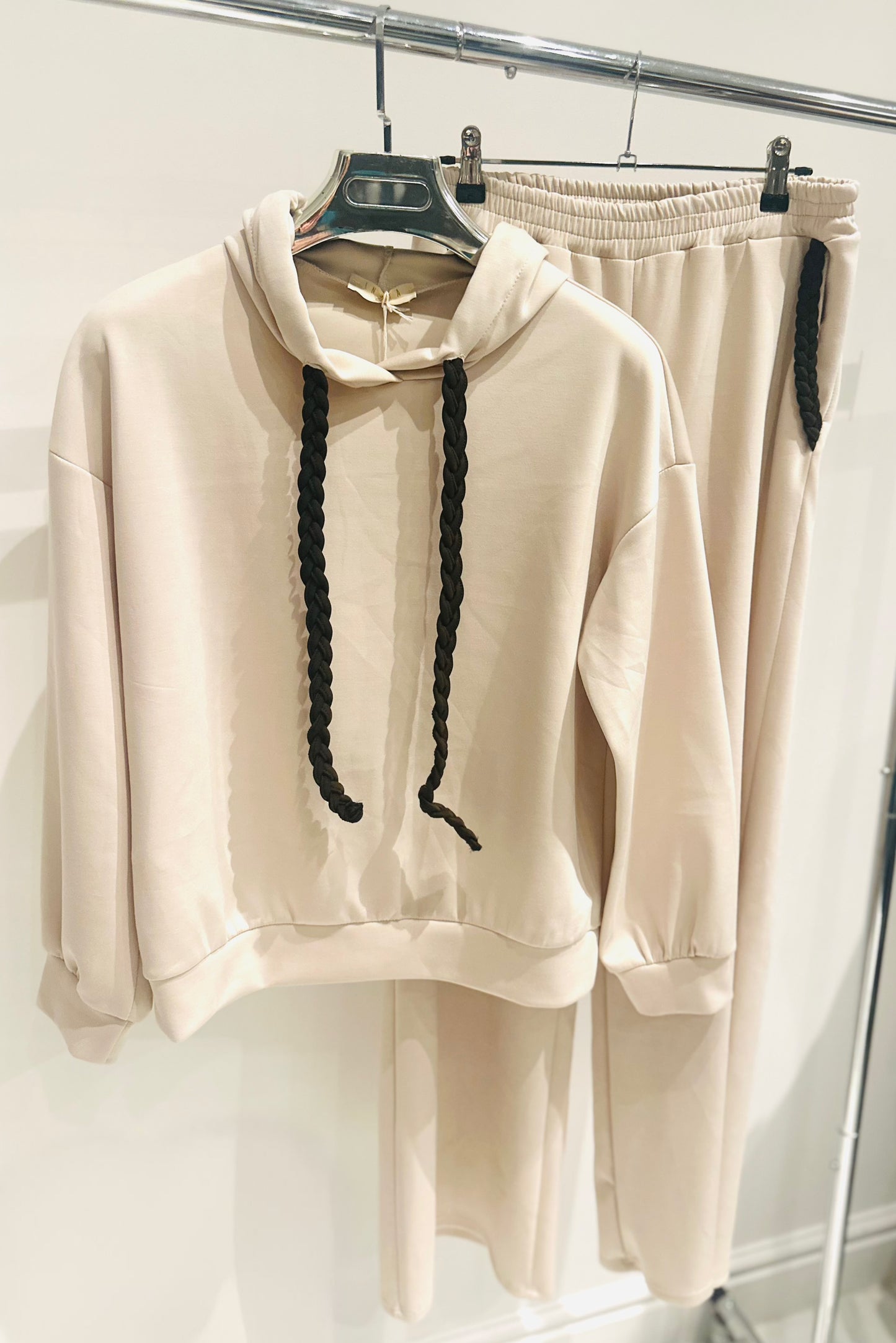 ORAZIA Beige Hoodie & Joggers with Braided Drawstring Detail