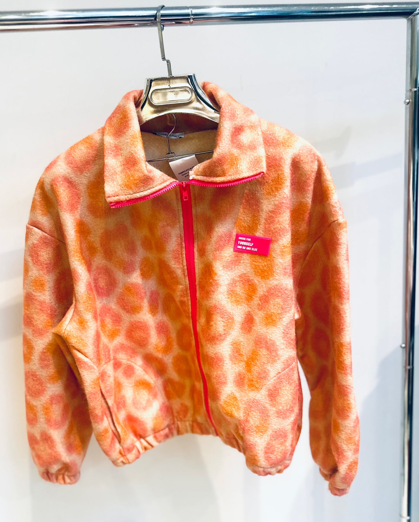 KEZIAH Orange Leopard Print Contrast Zip Jacket