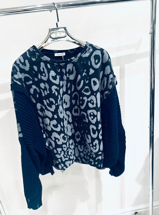 LAIKYN Navy Leopard Print Knitted Jumper