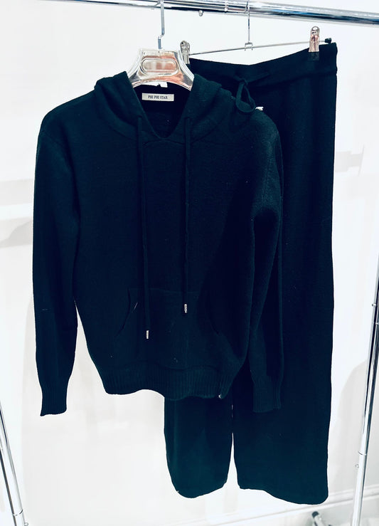 SAMIRA Black Knitted Hooded Jumper & Pants Lounge Set