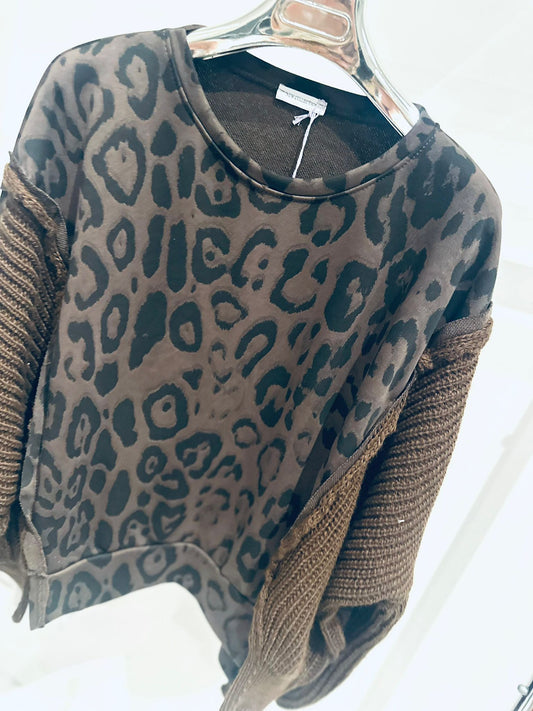 LAIKYN Brown Leopard Print Knitted Jumper