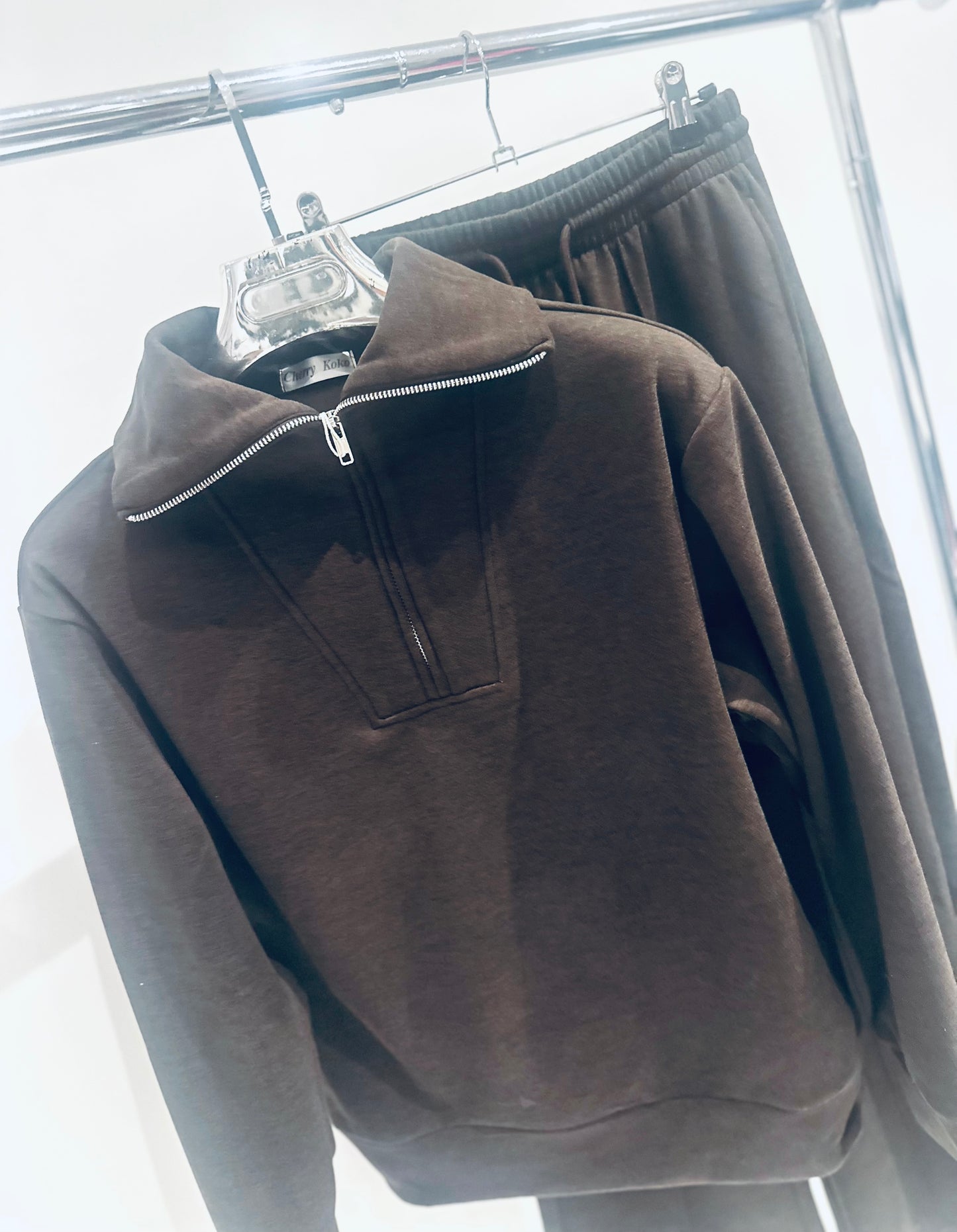 VIDA Blush Brown Half Zip Sweater & Trousers Lounge Set